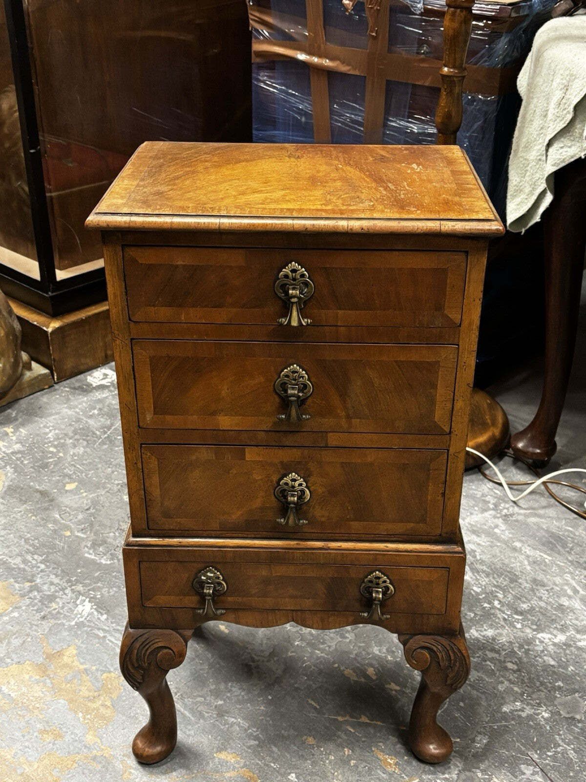 Art Deco Walnut Small Chest Of Drawers, Brass Handles. photo Furniture