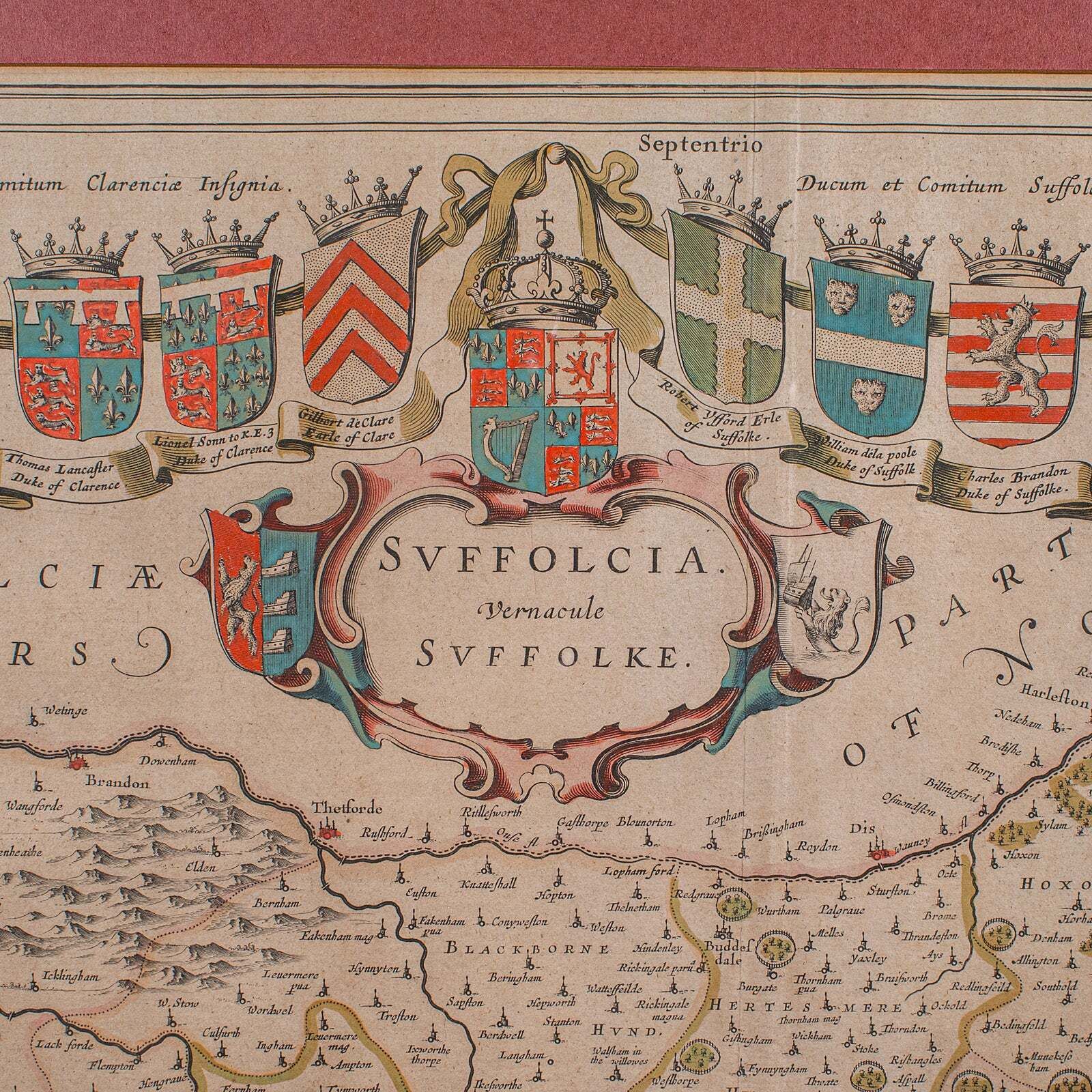 Antique Suffolk County Map, Dutch, Atlas Novus, Joan Blaeu, Cartography, C.1645 photo Art