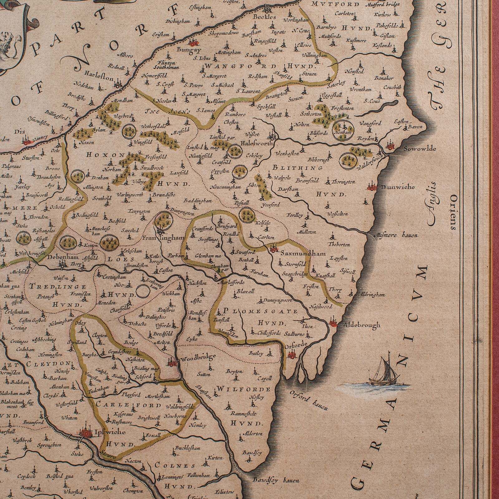 Antique Suffolk County Map, Dutch, Atlas Novus, Joan Blaeu, Cartography, C.1645 photo buy