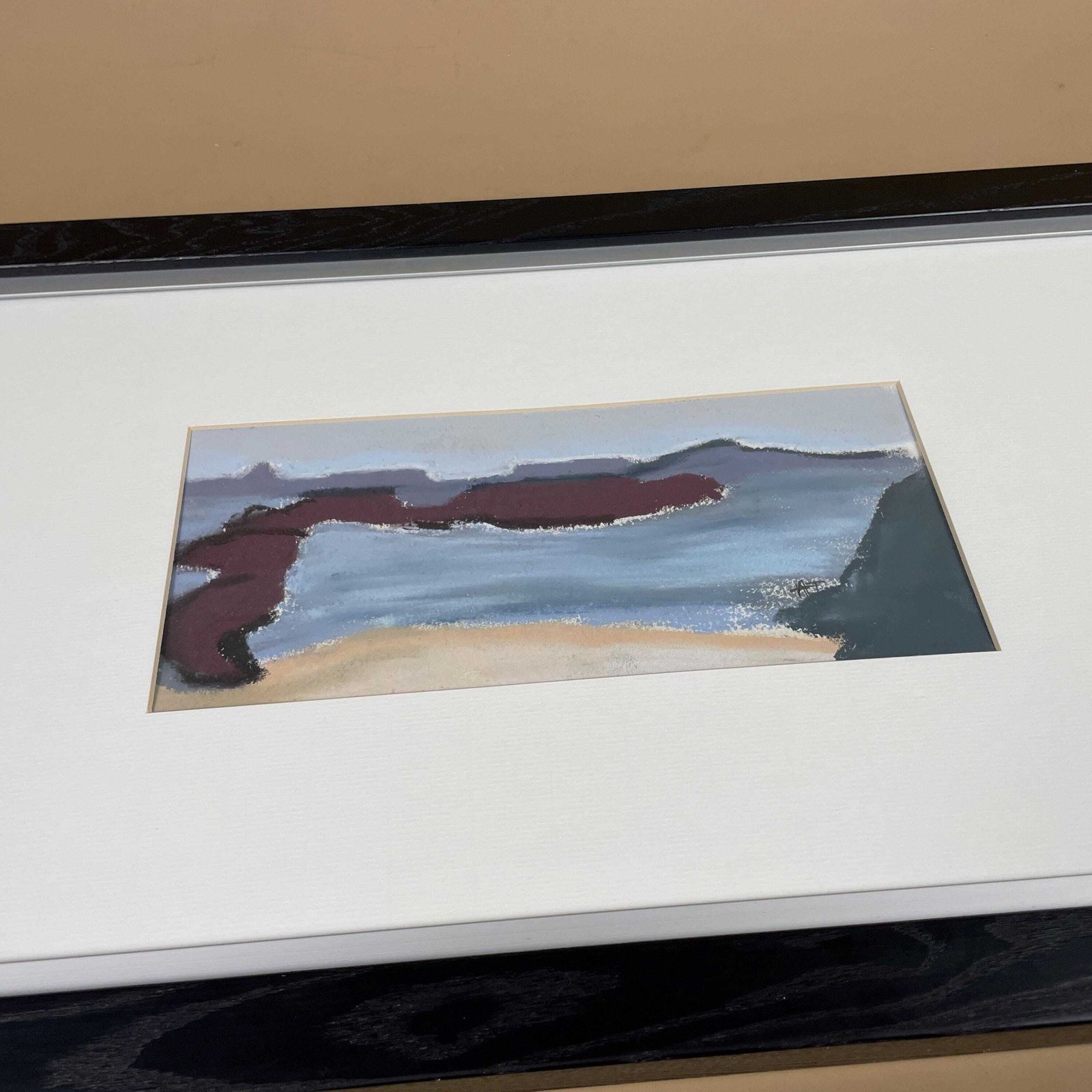 Framed Shoreline Coastal Picture Art Soft Pastel Modern Seascape Annie Timothy Vintage Seaside Wall Artwork Black Wooden Frame Rectangular photo Art