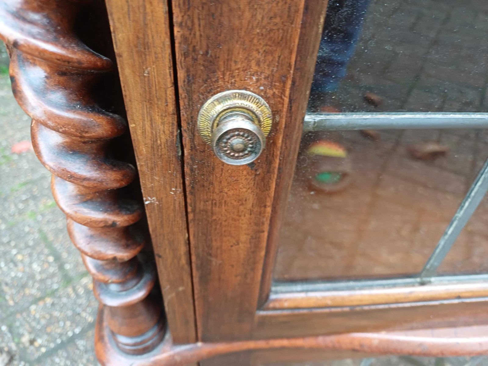 Antique 1910s Leaded Glass Display Cupboard Early 20th Century Cabinet · Barley Twist Storage Glazed Wall Or Floor Unit photo Furniture