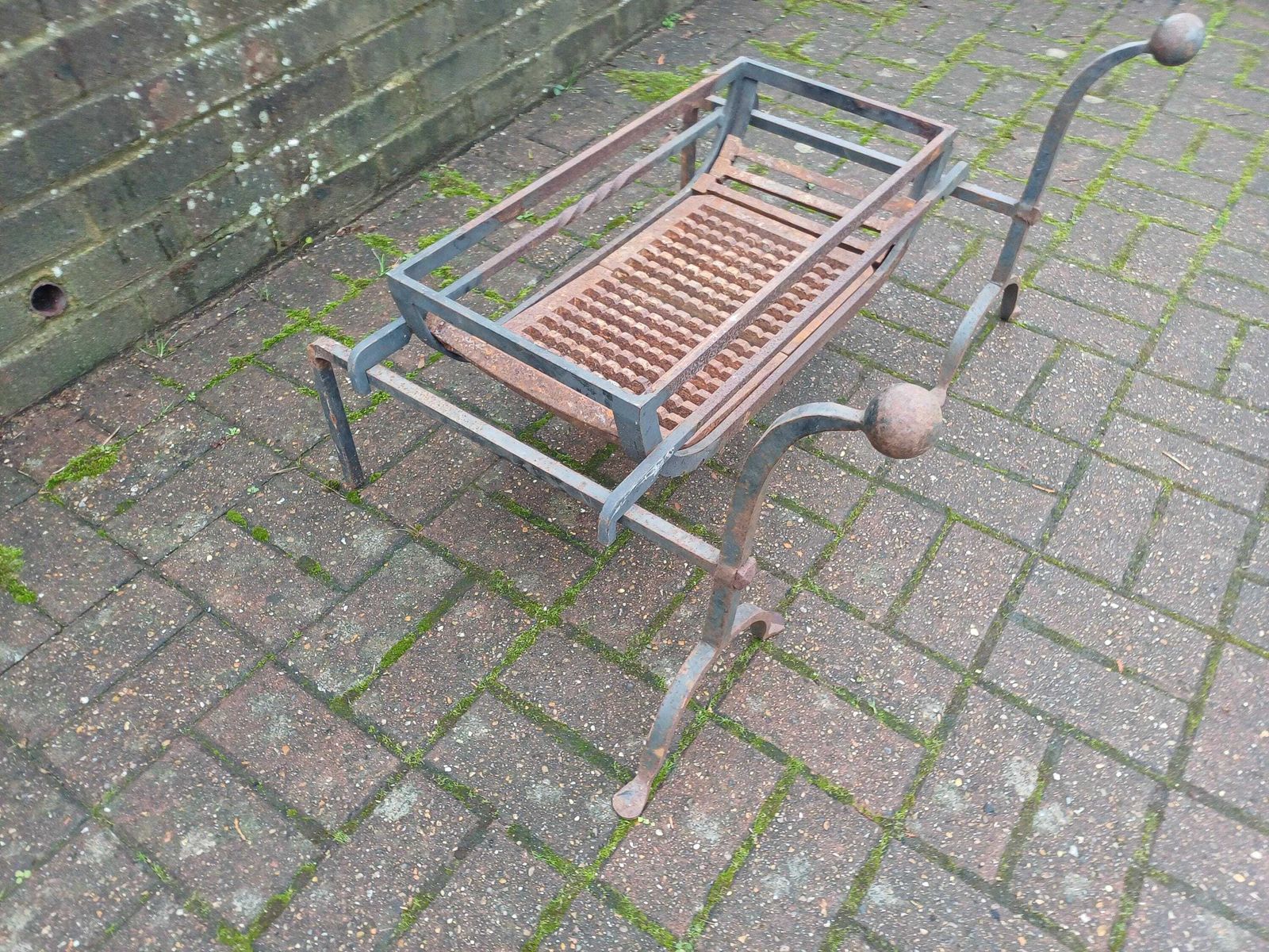 Mid Century Cast Iron Fire Basket & Adjustable Fire Dogs Vintage Fireplace Grate Rustic Hearth Log Coal Basket Set photo buy