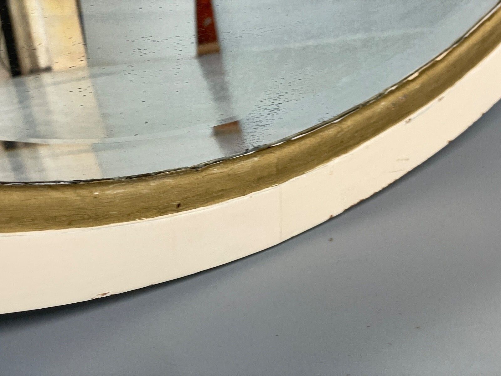 Antique Oval Wall Mirror White & Gold Painted Bevelled Patina photo 150.0