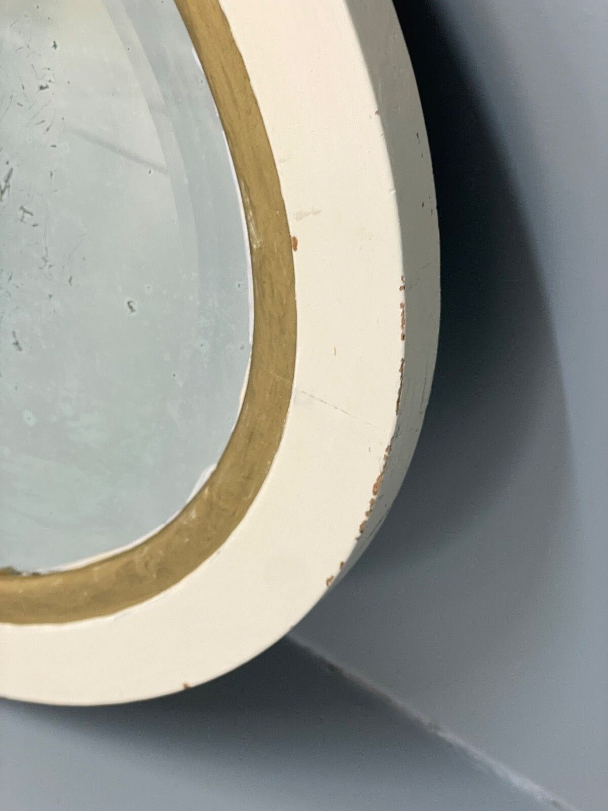 Furniture Antique Oval Wall Mirror White & Gold Painted Bevelled Patina photo