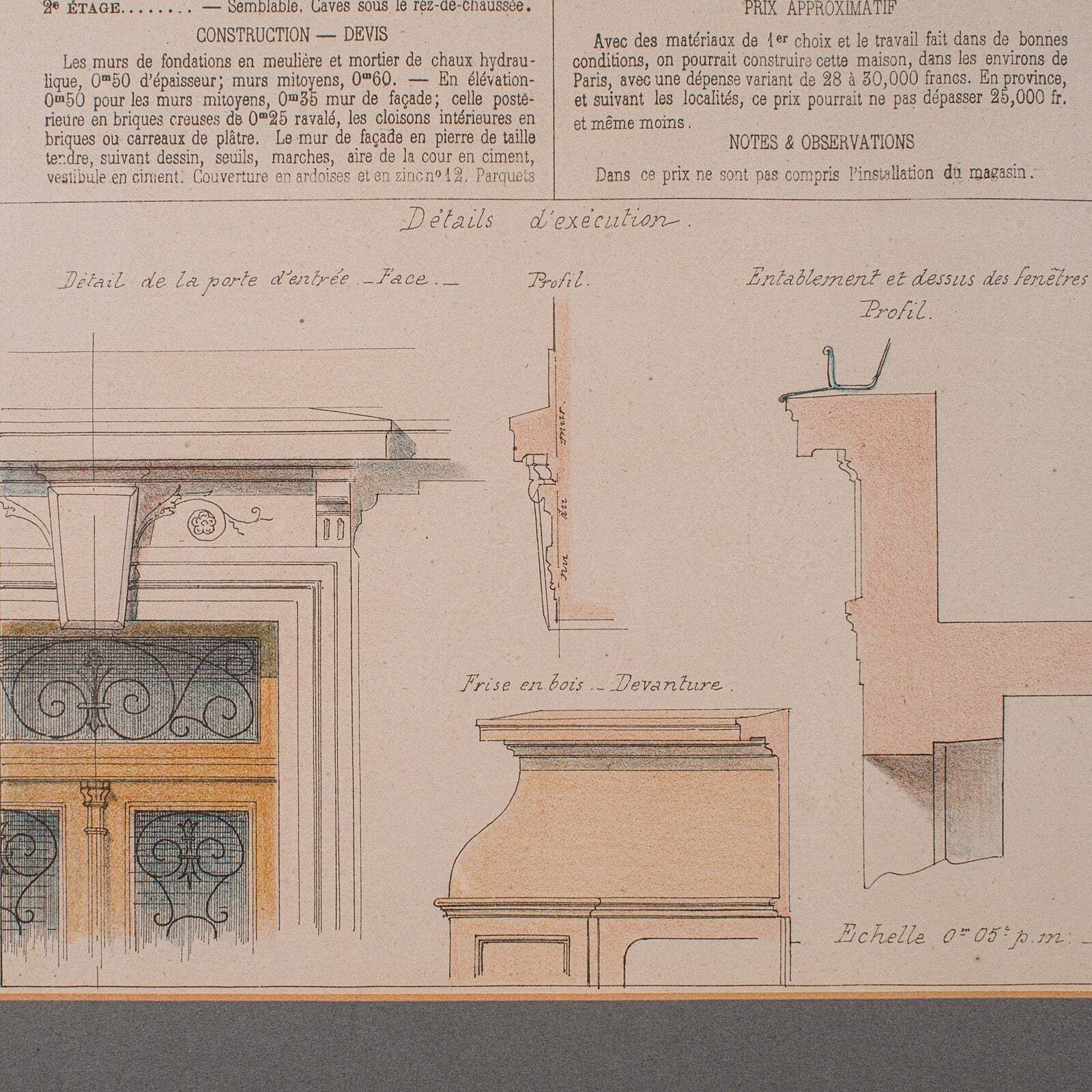 photo for sale Antique Set Of Architectural Plans, French, Framed Lithographs, Art, Victorian