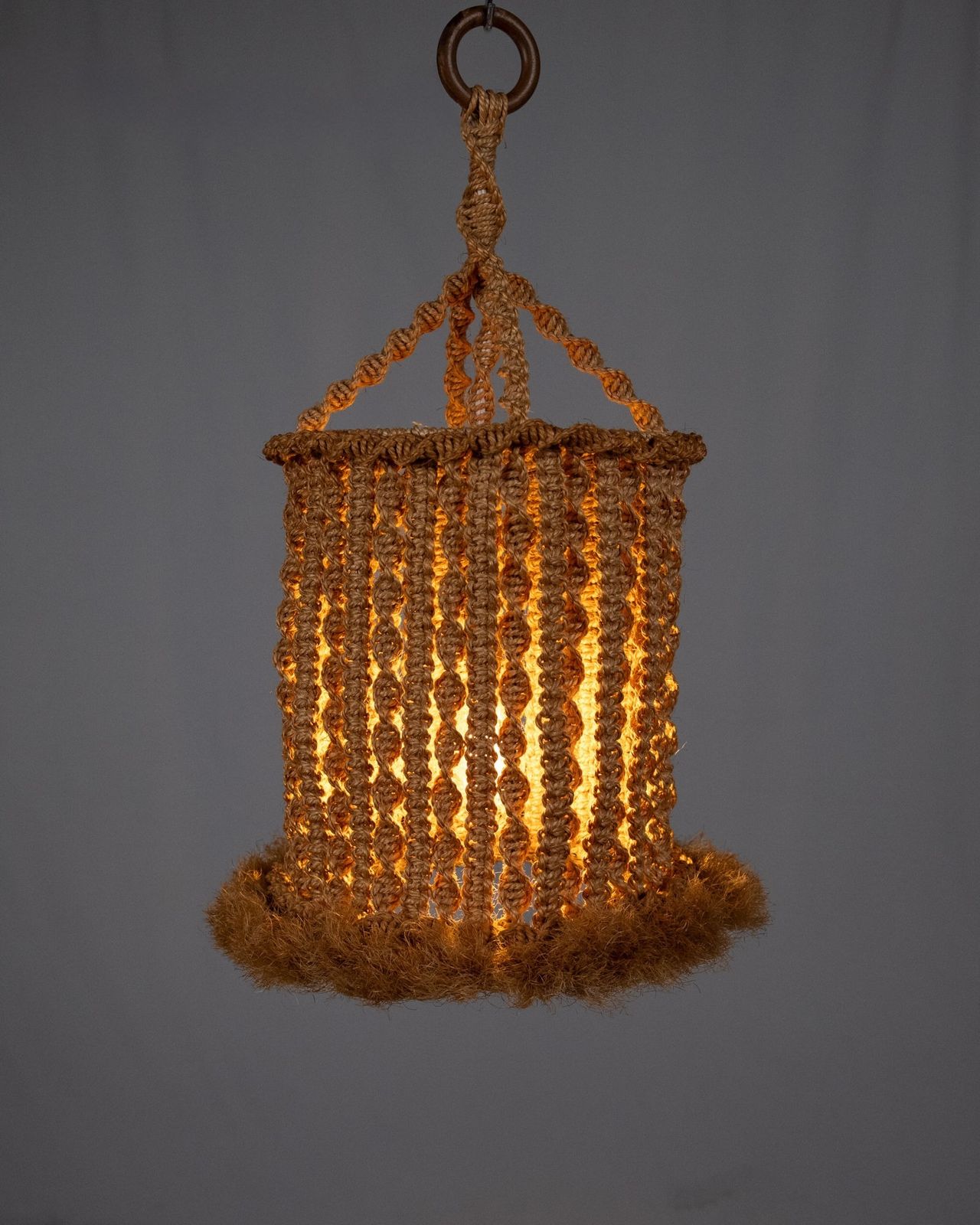 Macramé Rope Pendant Lamp, In The Style Of Audoux Et Minet, France, 1960s photo vintage