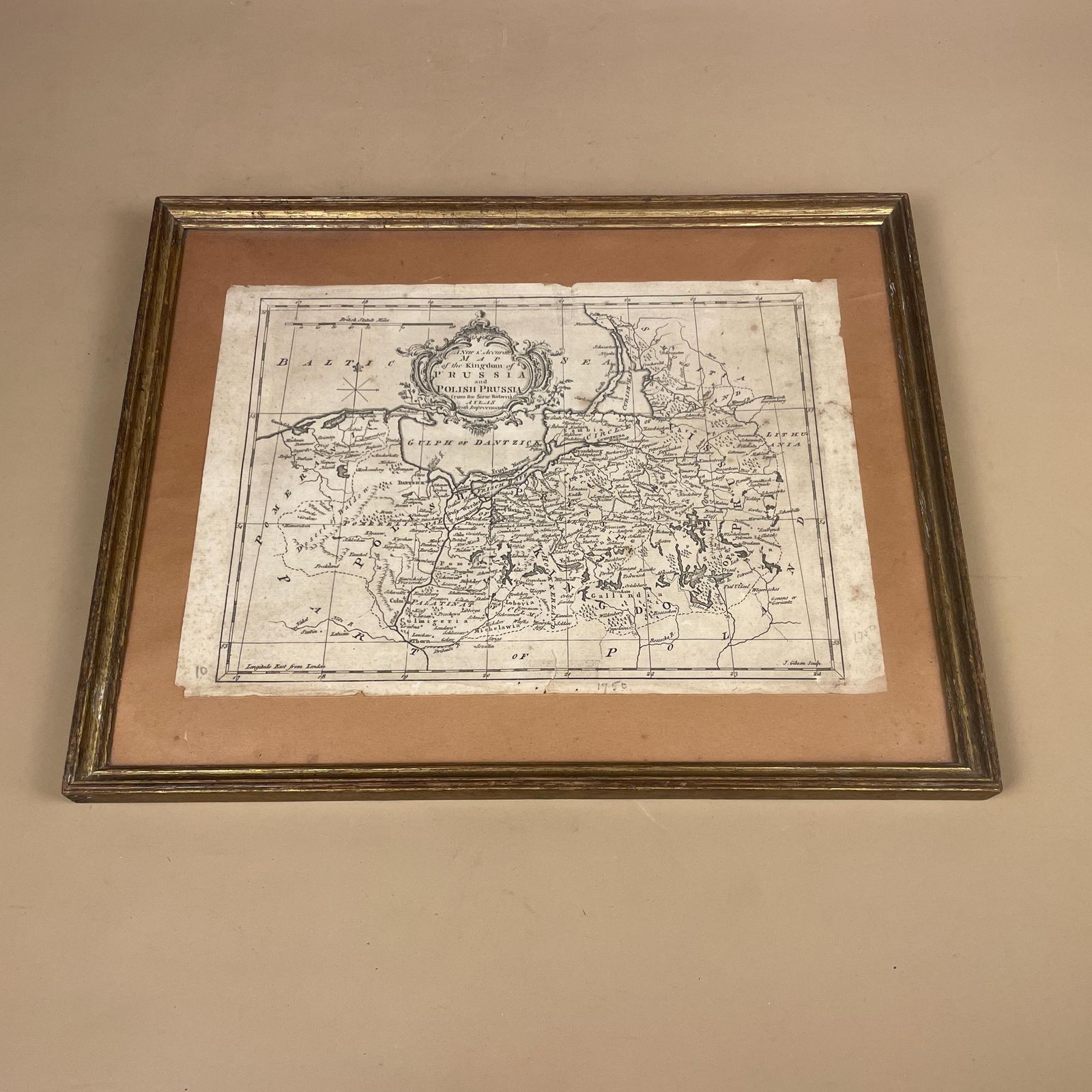 Antique Prussia Map Framed 18th Century Engraving Historic Europe Chart Vintage Travel Map Framed Wall Art John Gibson 1750