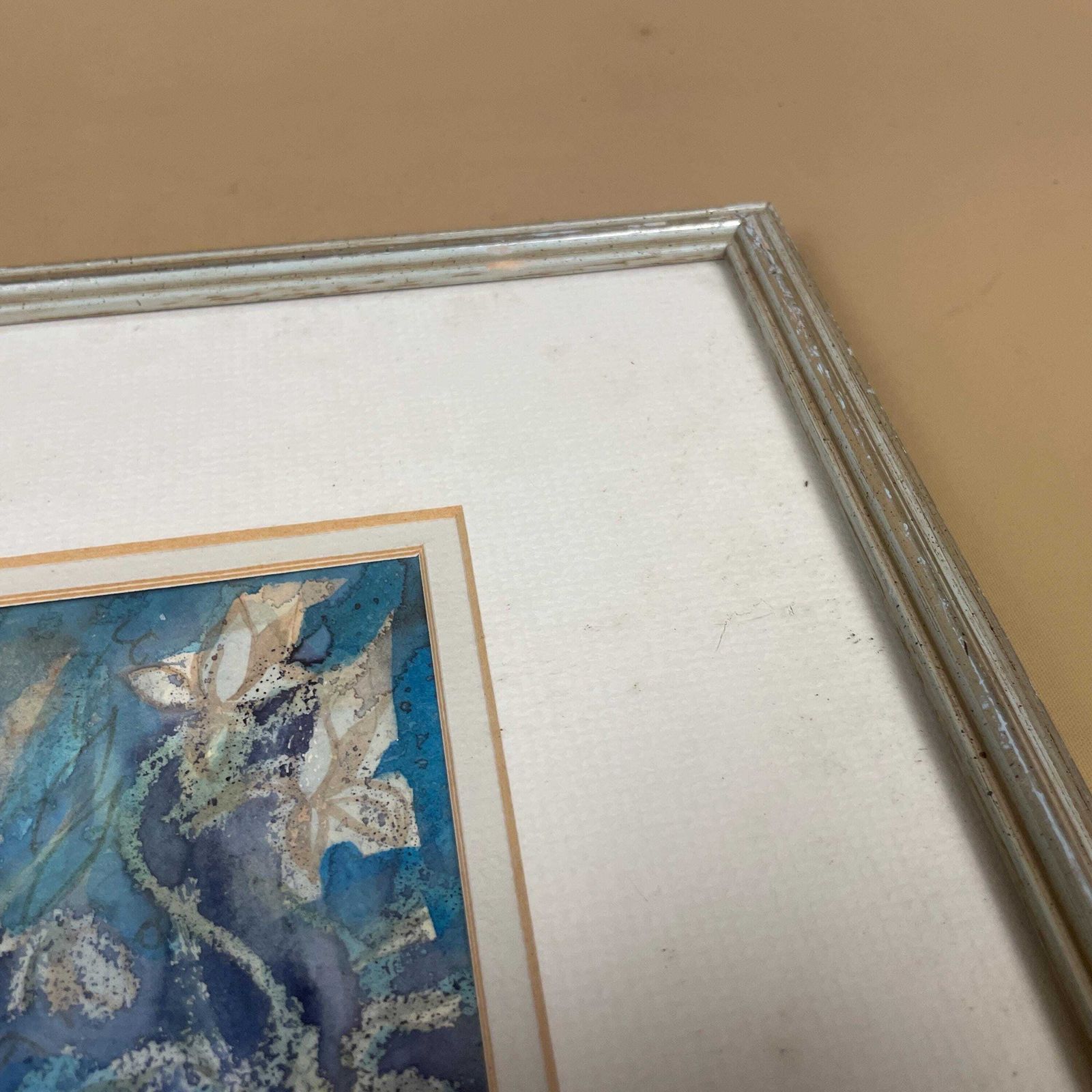 Blue Butterfly Watercolour Painting Signed 1979 Phyllis Holder Framed Artwork Painted Silver Wooden Framed Art Picture Rectangular photo 67.0