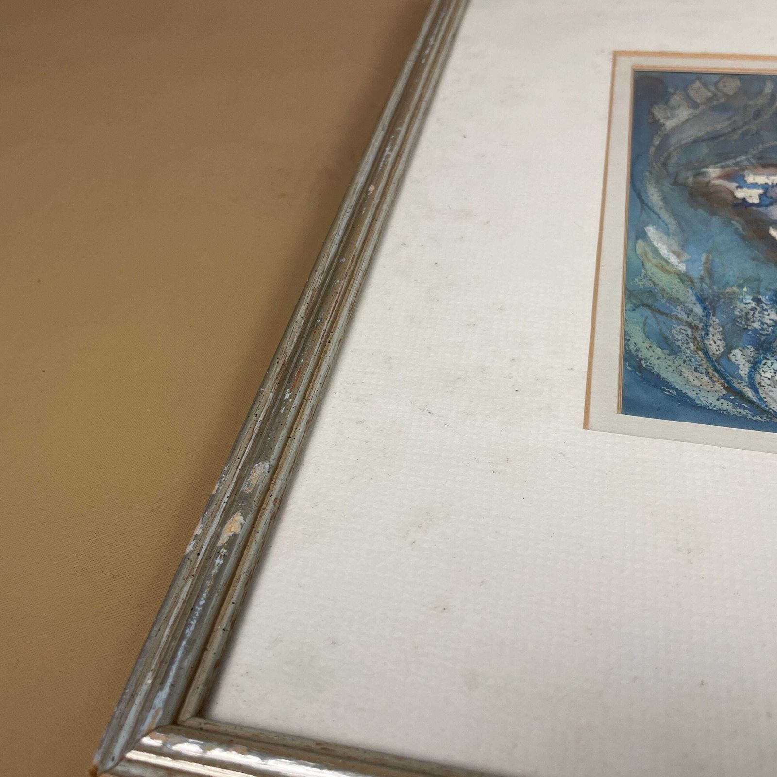 photo for sale Blue Butterfly Watercolour Painting Signed 1979 Phyllis Holder Framed Artwork Painted Silver Wooden Framed Art Picture Rectangular