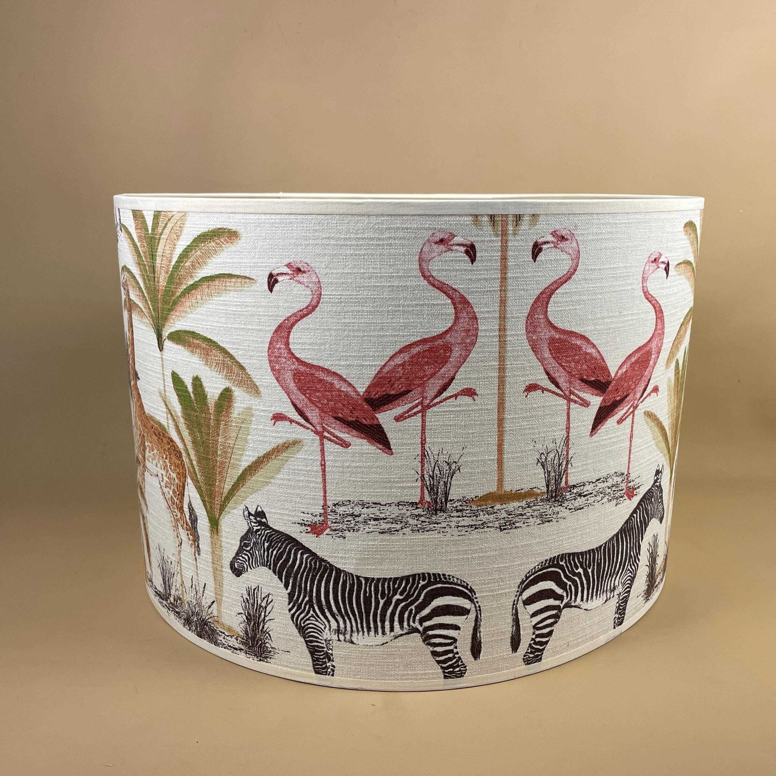 Large Designer Fabric Zoo Animal Safari Lamp Shade Lampshade Drum Ceiling Jungle Longleat Acacia 30cm By 41.5cm Natural Animals Round photo furniture