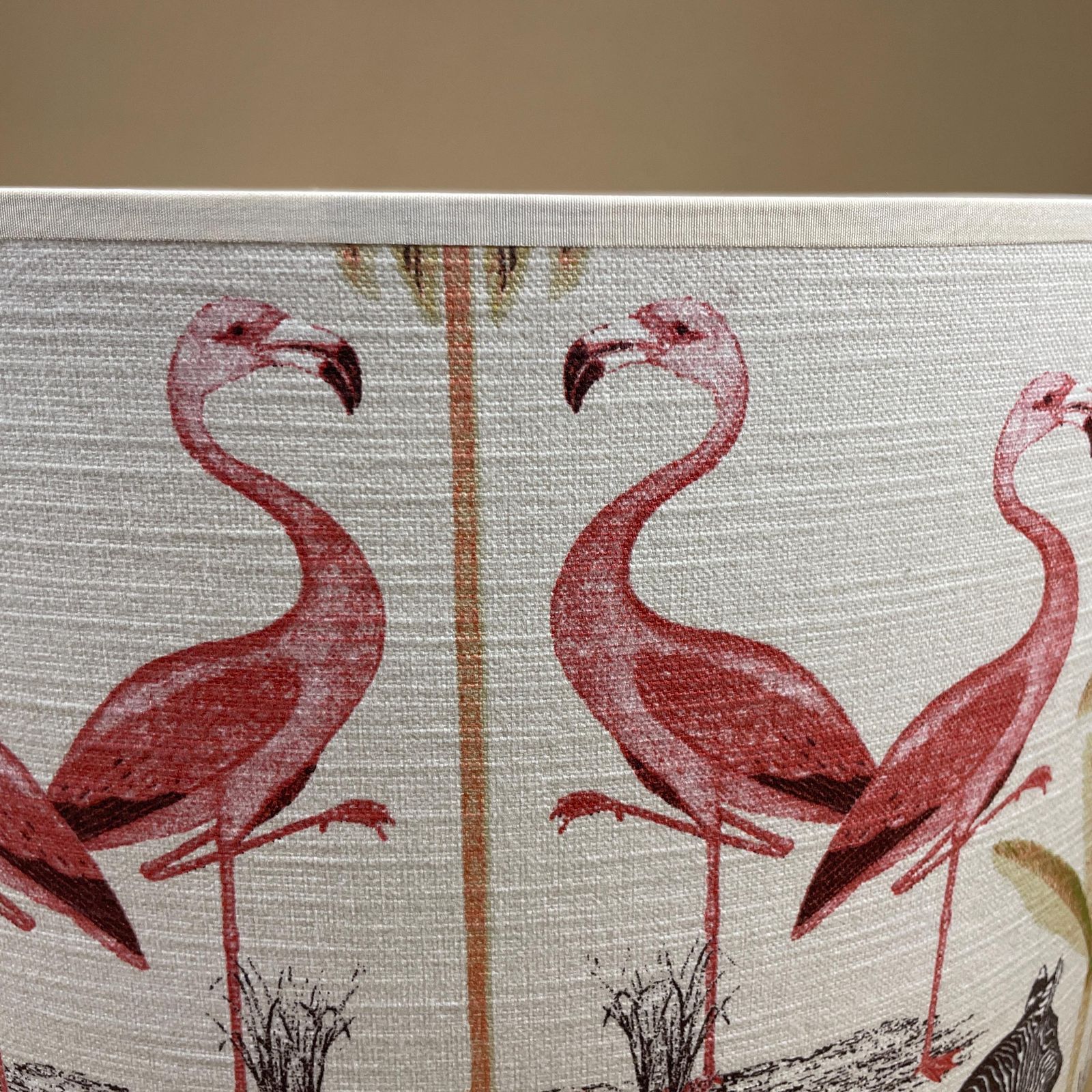Large Designer Fabric Zoo Animal Safari Lamp Shade Lampshade Drum Ceiling Jungle Longleat Acacia 30cm By 41.5cm Natural Animals Round photo for sale