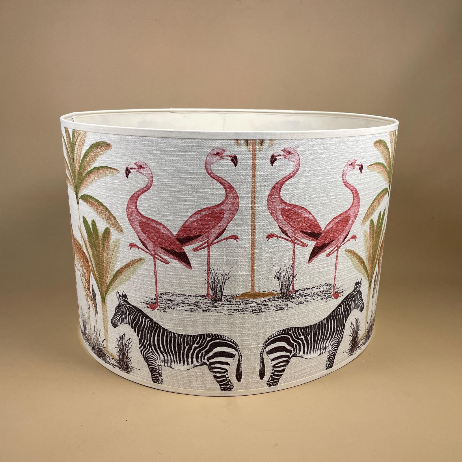 Large Designer Fabric Zoo Animal Safari Lamp Shade Lampshade Drum Ceiling Jungle Longleat Acacia 30cm By 41.5cm Natural Animals Round photo Lighting