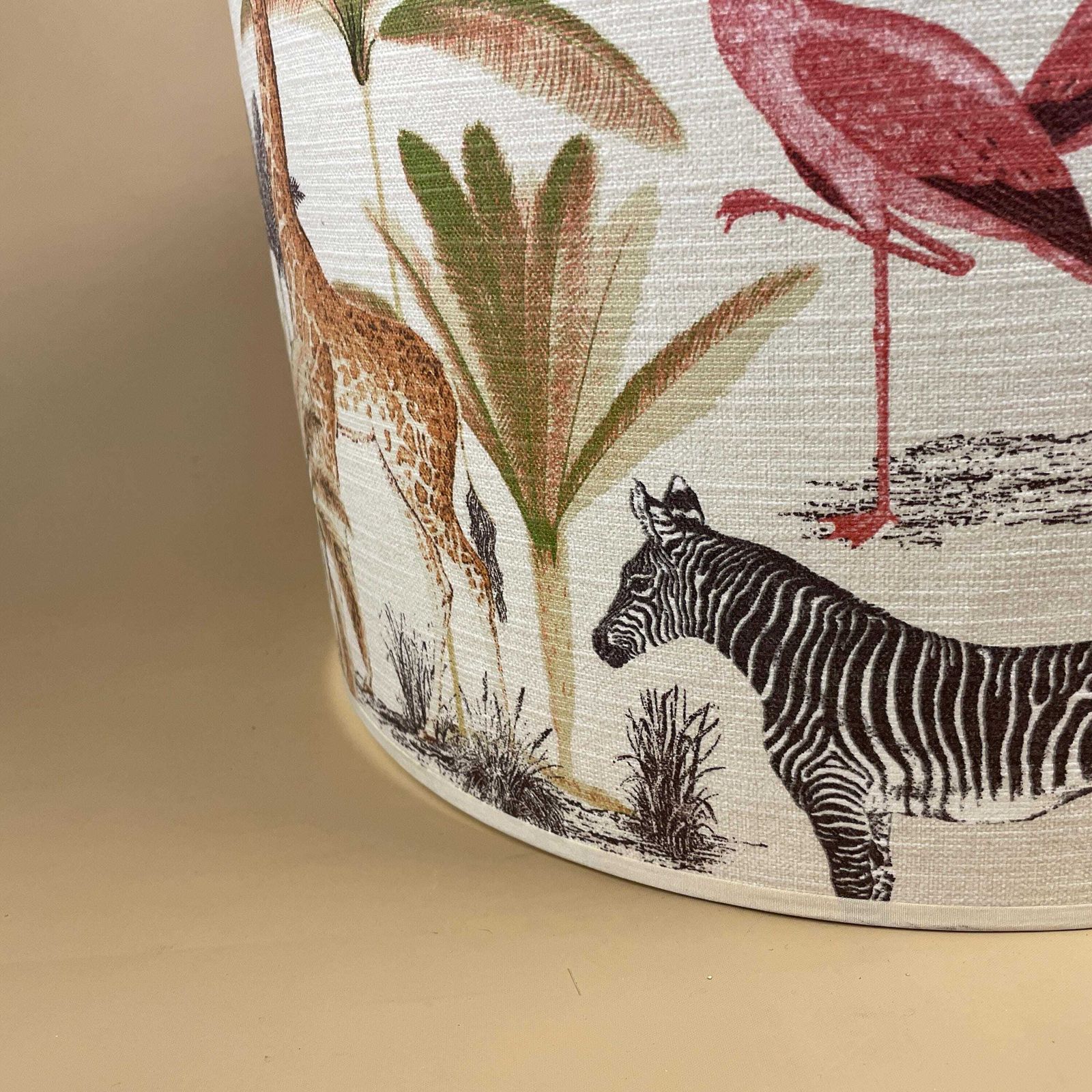 Large Designer Fabric Zoo Animal Safari Lamp Shade Lampshade Drum Ceiling Jungle Longleat Acacia 30cm By 41.5cm Natural Animals Round photo 89.0