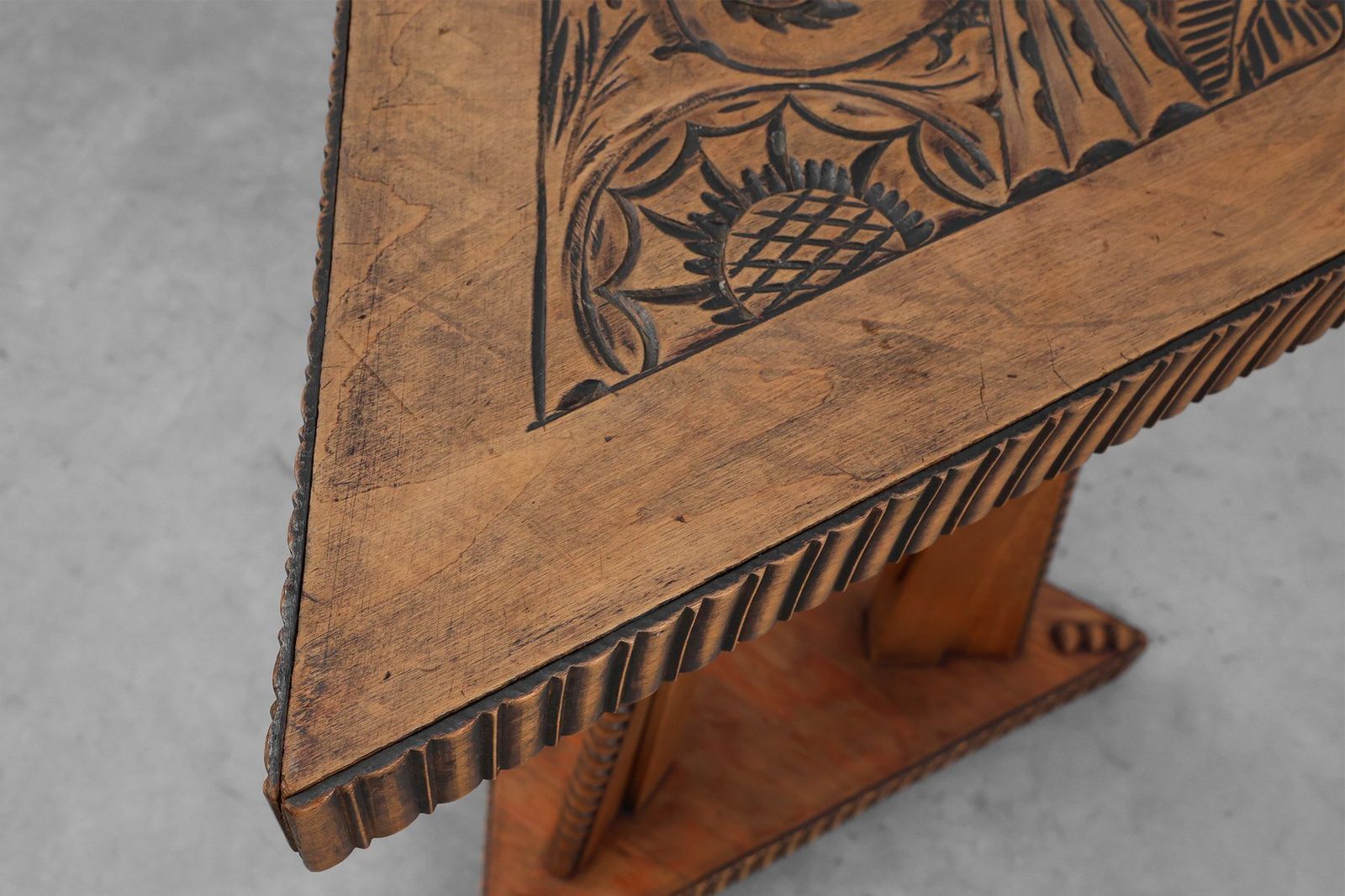 photo for sale Art Nouveau Triangular Side Table In Carved Wood, 1890s