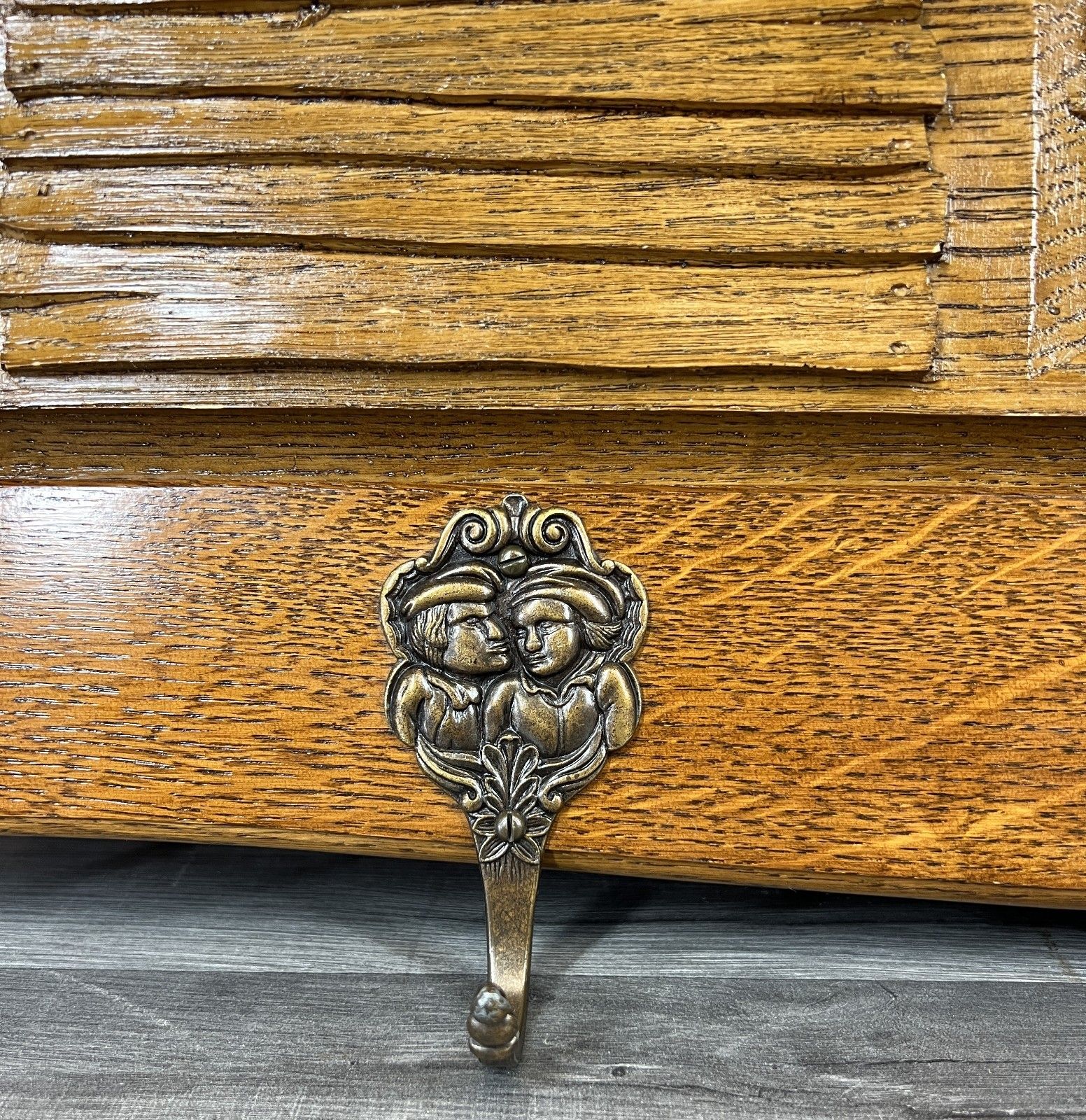 French Vintage Style Coat Rack Oak 6 Hooks Ornate Wall Shelf Coat Lot 4692 photo buy