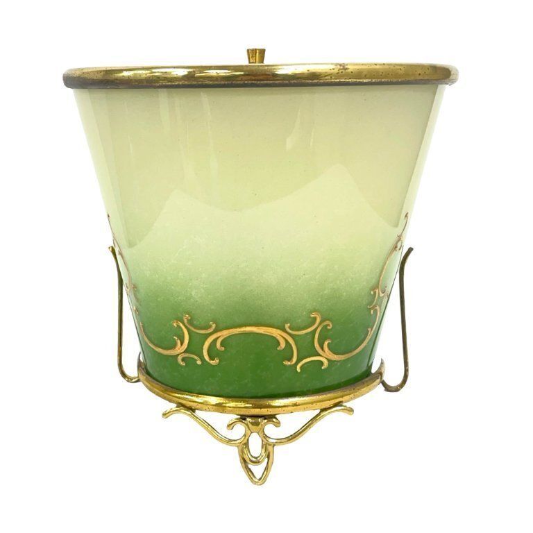 Green Gradient Glass Wall Sconce With Brass Fixture, France 1960s.