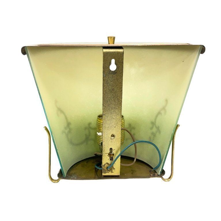Green Gradient Glass Wall Sconce With Brass Fixture, France 1960s. photo for sale