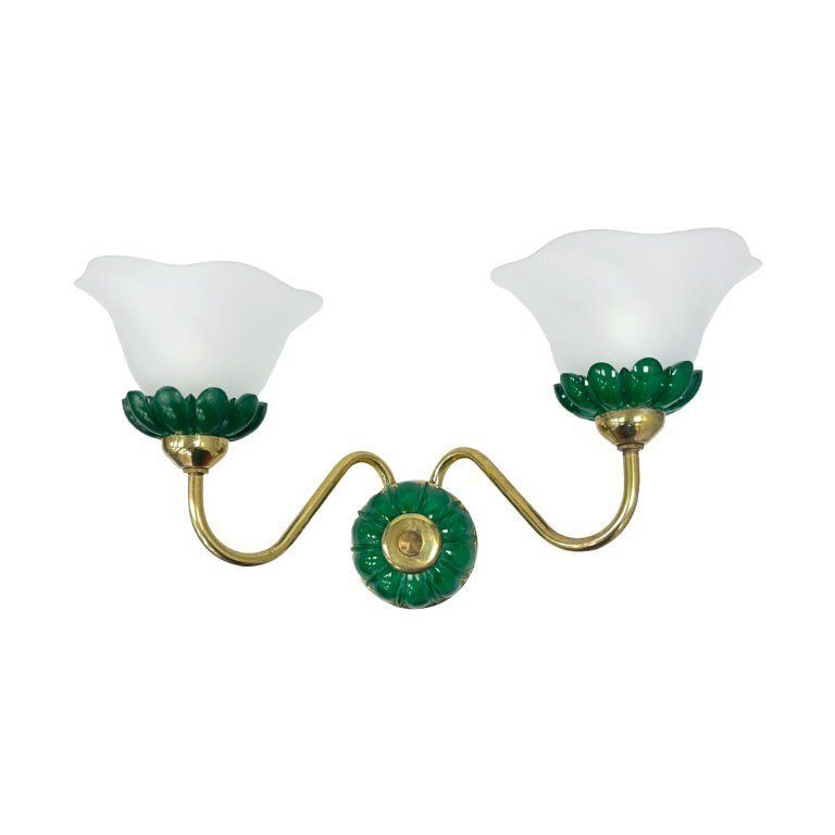 Preciosa Double Wall Lamp | Czechoslovakia 1980s | Malachite Glass | Brass | E14