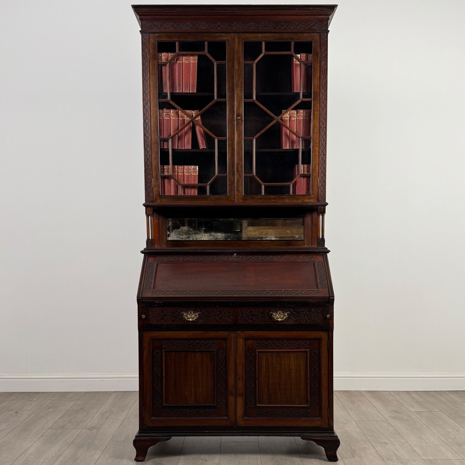 Antique 20th Century Chippendale Style Bureau Bookcase