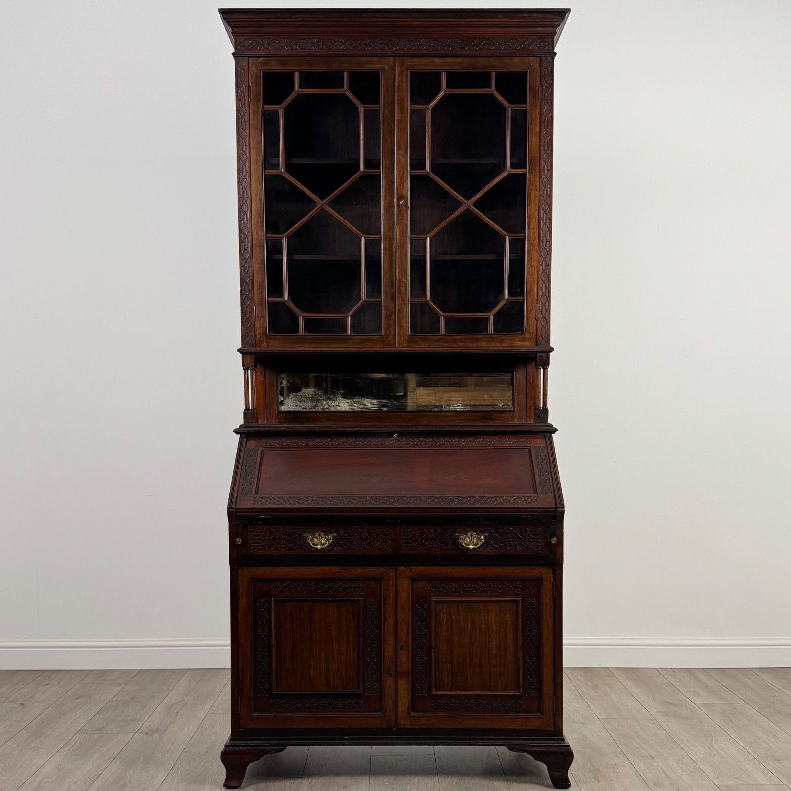 Antique 20th Century Chippendale Style Bureau Bookcase photo furniture
