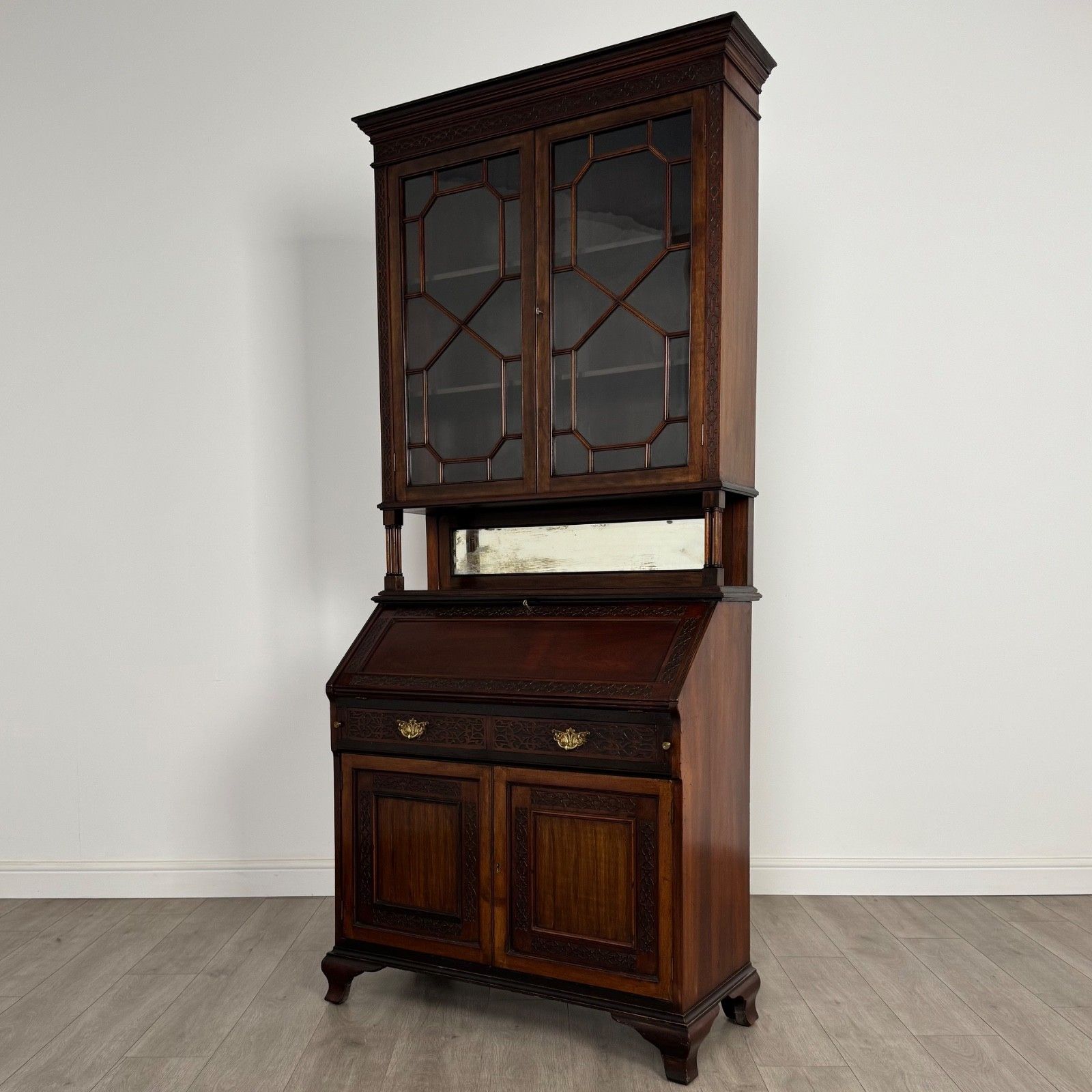 Antique 20th Century Chippendale Style Bureau Bookcase photo Furniture