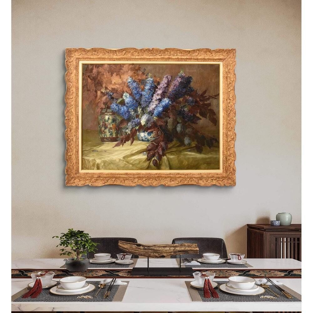 Beautiful Flower Paintings, Delphinium, Oil Painting, Julien Stappers, Art Deco, XX Century photo furniture
