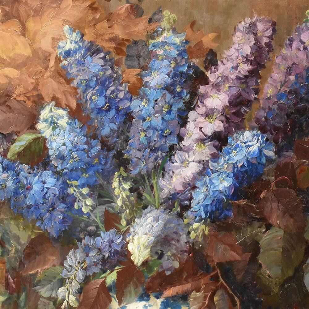 Beautiful Flower Paintings, Delphinium, Oil Painting, Julien Stappers, Art Deco, XX Century photo Art