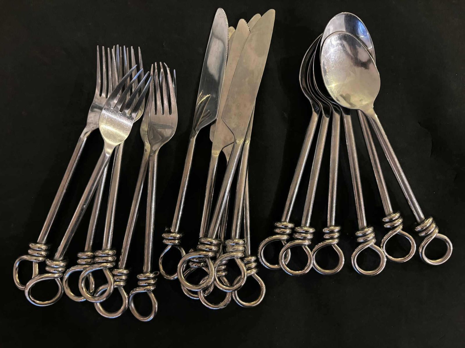 Set Of 18 Flatware Twist Cutlery French Forged Knot Twisted Ends Swirl Flatware Gift For Couple Brutalist Decor, Medieval Style Viking photo 282.0