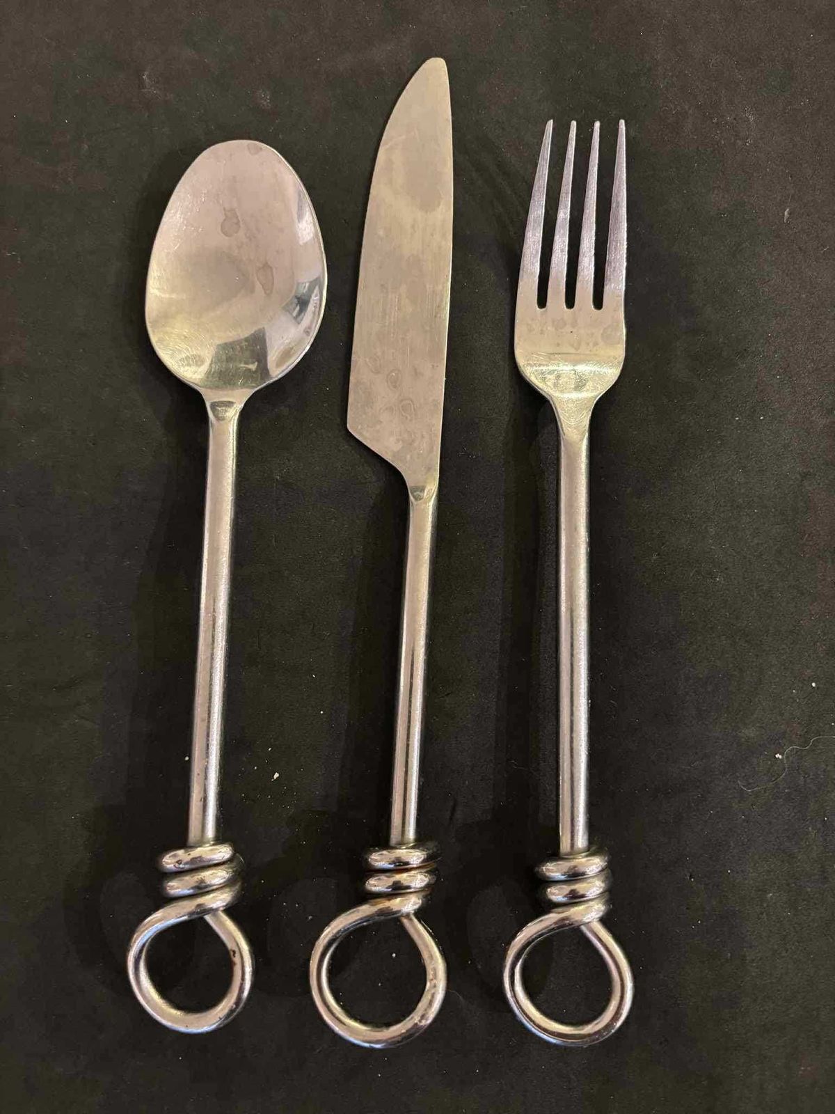 photo furniture Set Of 18 Flatware Twist Cutlery French Forged Knot Twisted Ends Swirl Flatware Gift For Couple Brutalist Decor, Medieval Style Viking