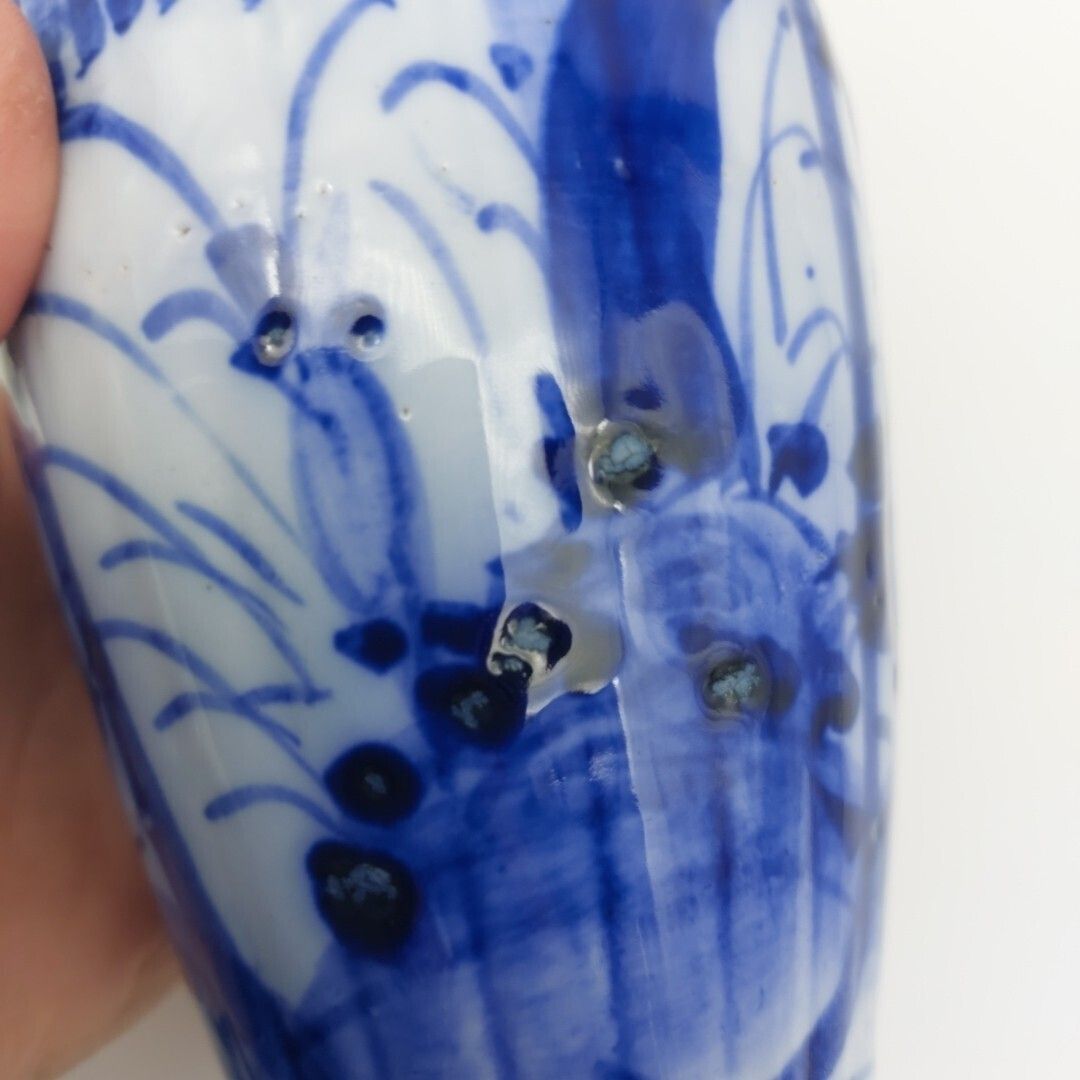 photo for sale Antique Japanese Flow Blue Vase Pair C19th Century Blue & White 20.5cm Height