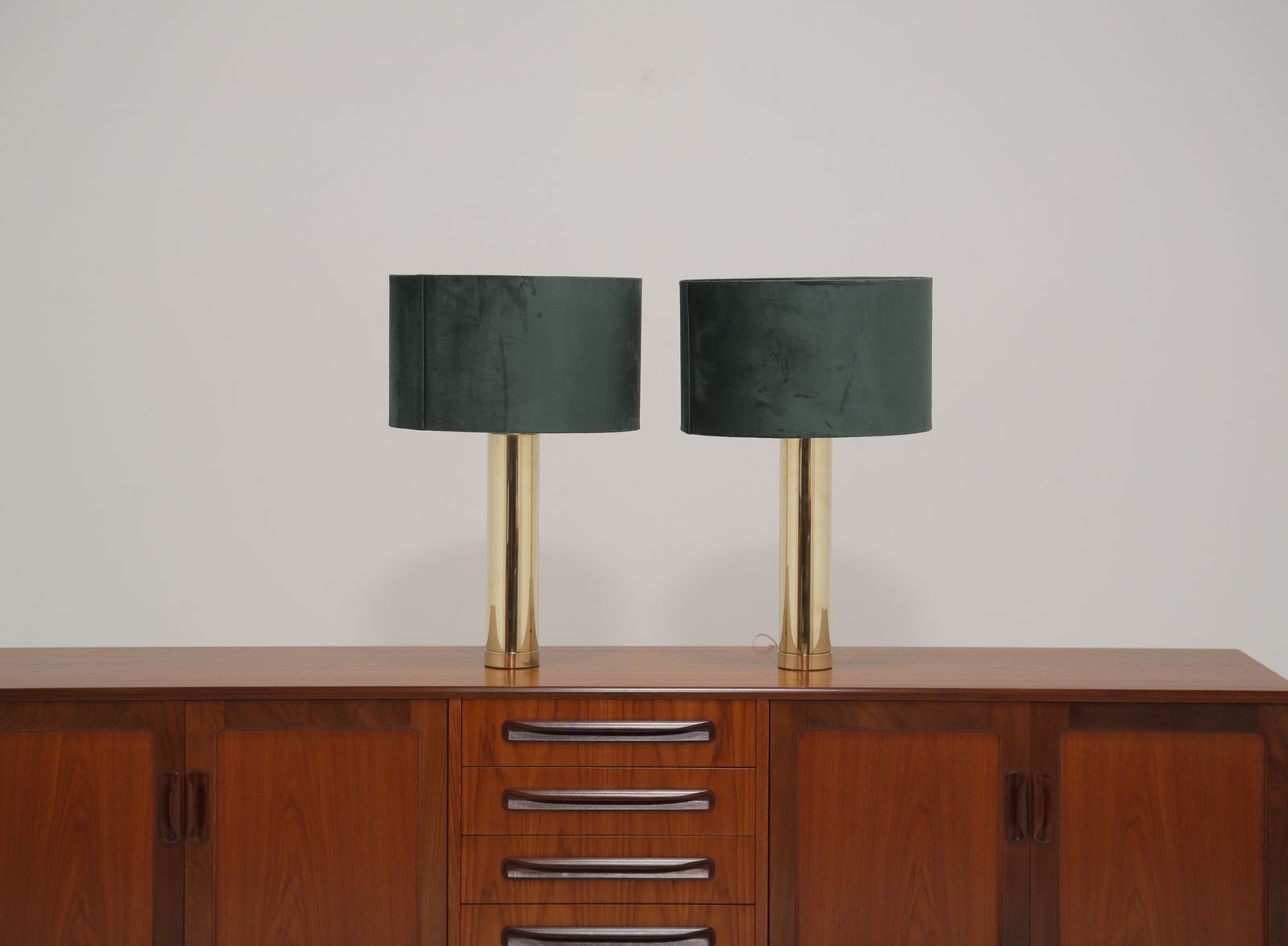 photo buy Bergboms B 010: Pair Of Minimalist Cylindrical Solid Brass Table Lamps, Sweden, 1960s