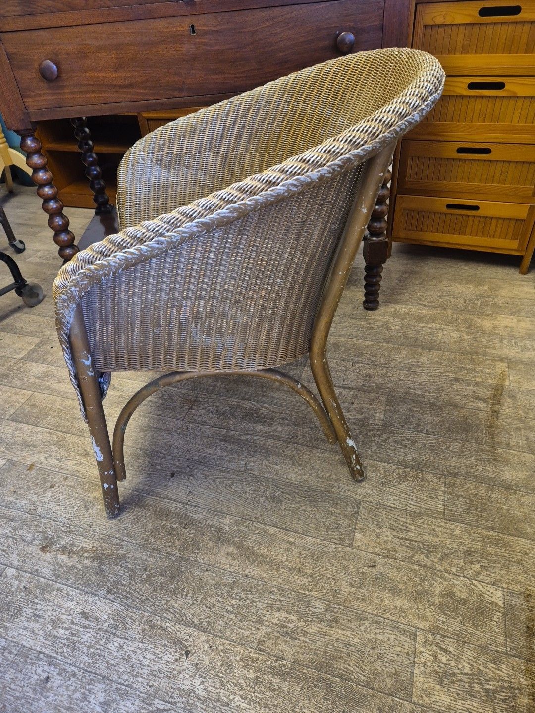 Vintage Lloyd Loom Style Chair In Gold With Multi Floral Seat photo buy