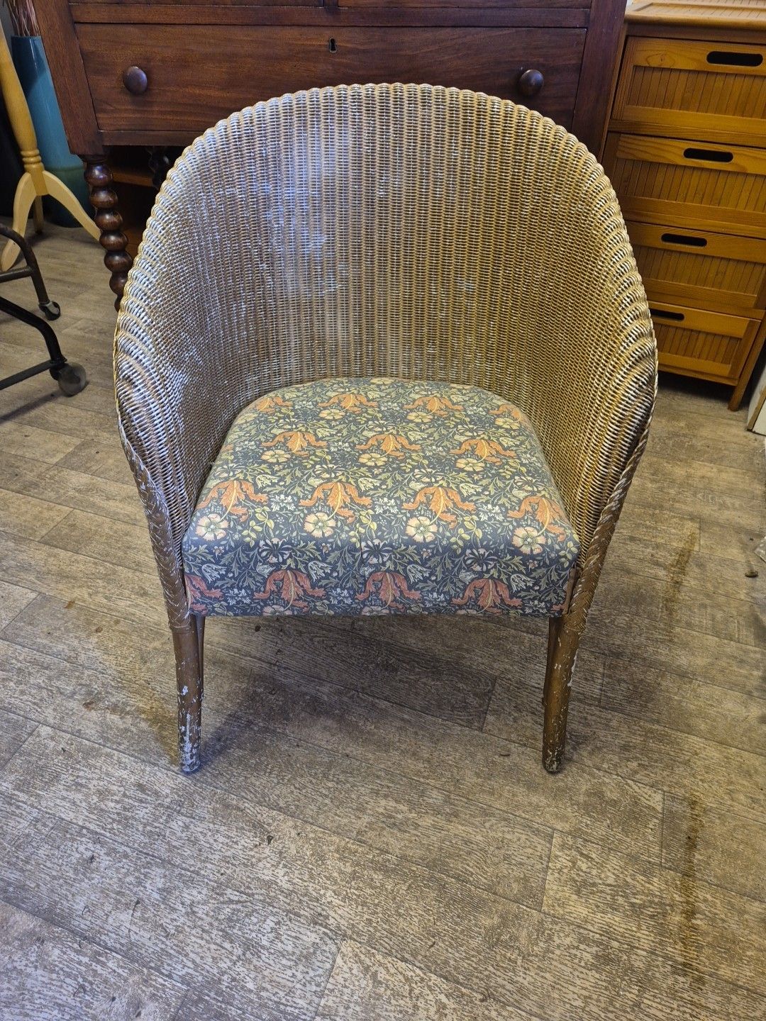 photo buy Vintage Lloyd Loom Style Chair In Gold With Multi Floral Seat