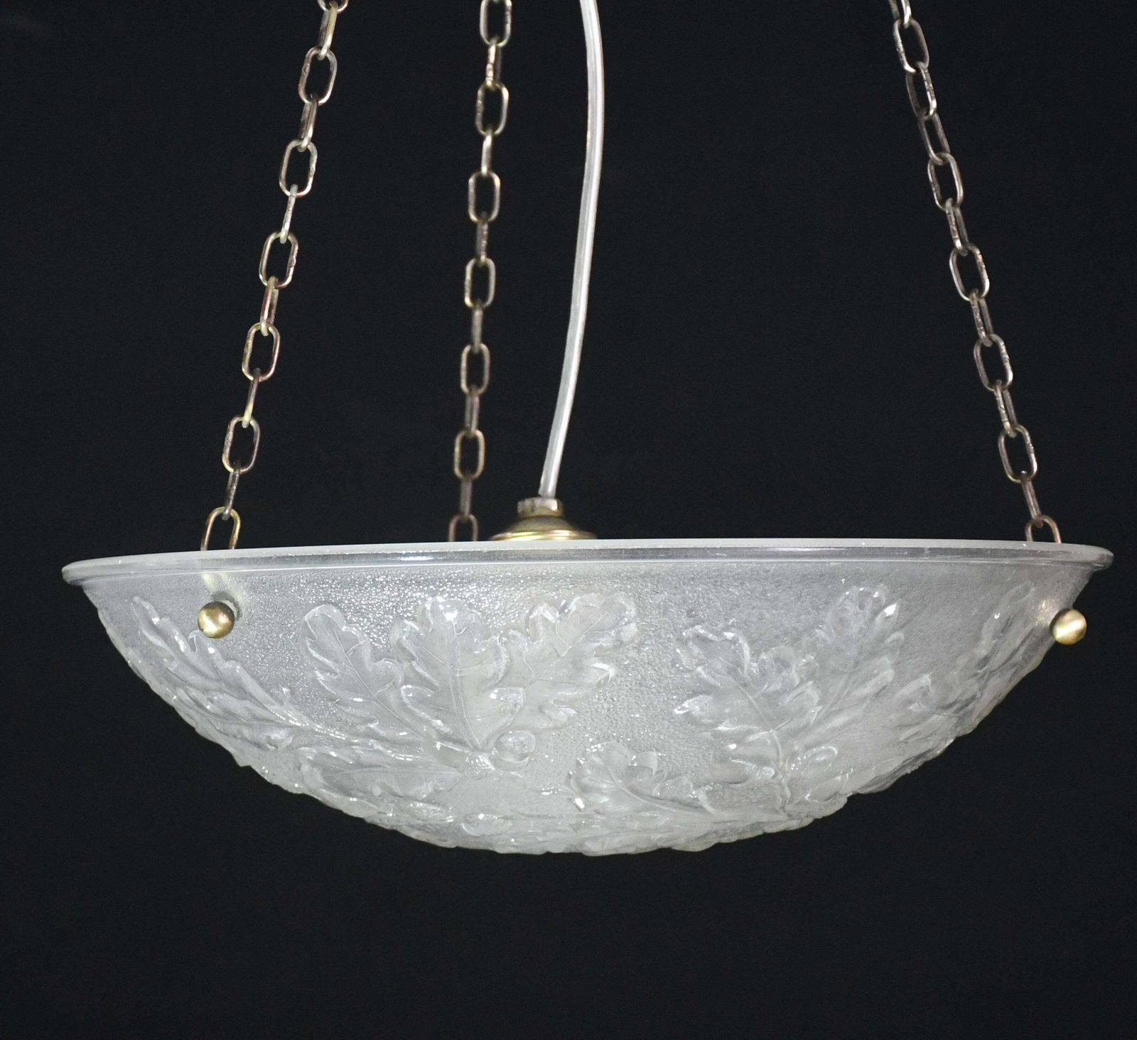 French Art Deco Glass Bowl Pendant Chandelier With Floral Pattern, 1950 photo Lighting