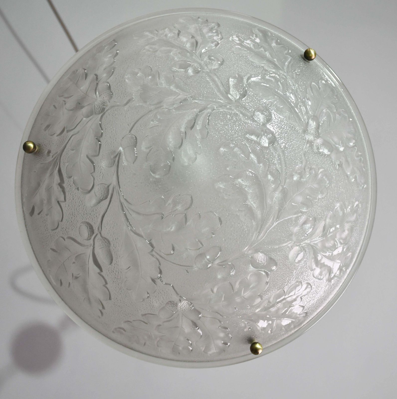 photo furniture French Art Deco Glass Bowl Pendant Chandelier With Floral Pattern, 1950