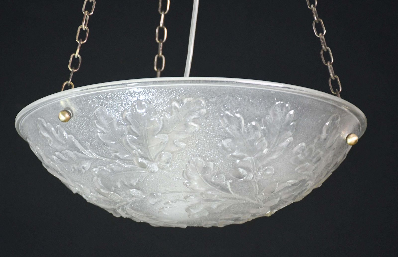 Lighting French Art Deco Glass Bowl Pendant Chandelier With Floral Pattern, 1950 photo