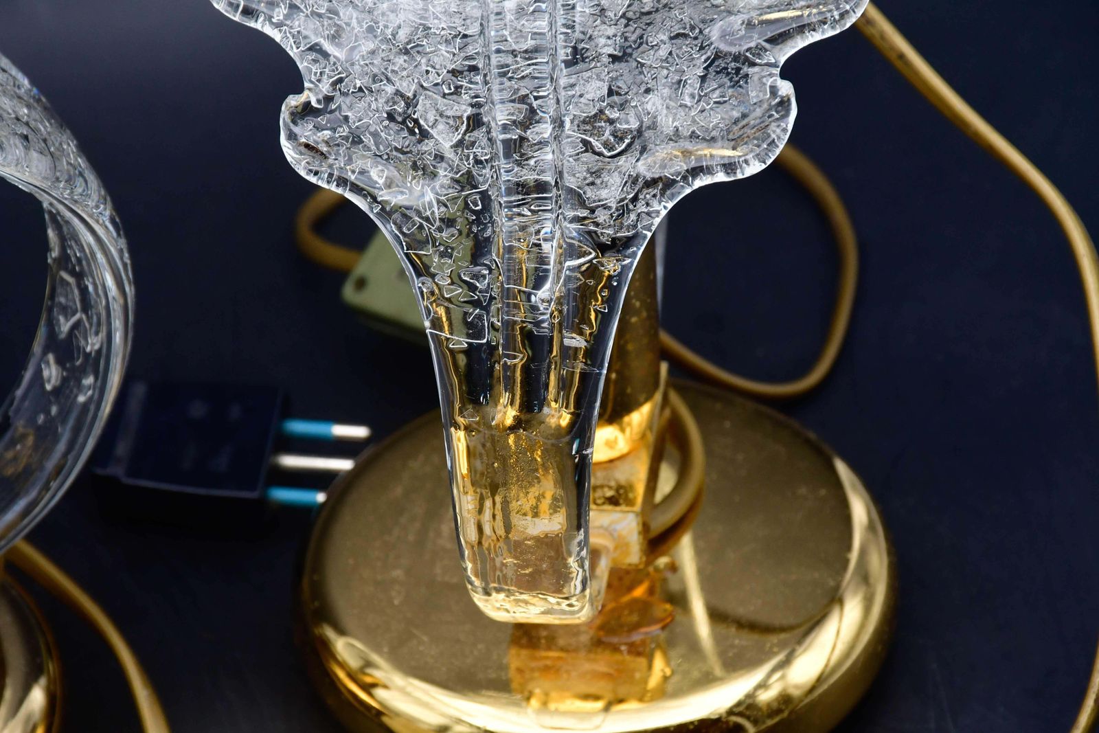 Set Of 2 Murano Glass "Swan Shape" Table Lamps Trasparent Leaves photo vintage
