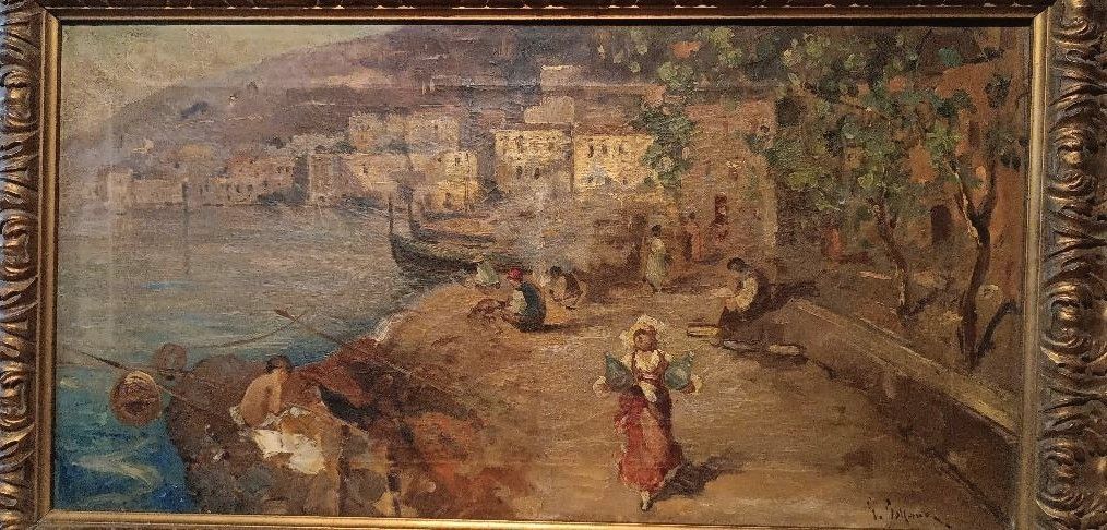 Oil Painting On Canvas Sallvatore Balsamo (Naples 1894 1922) Marina photo for sale