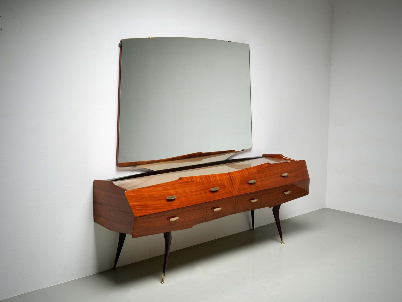 Italian Credenza With Mirror In Wood, Glass And Brass, Italy, 1960's photo furniture
