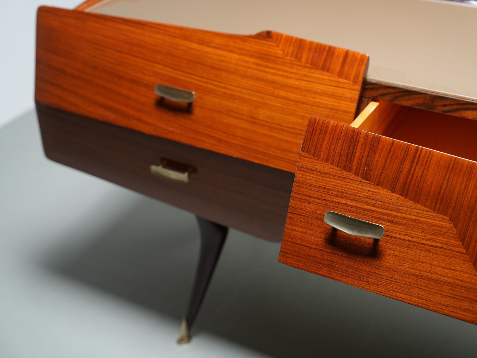 Italian Credenza With Mirror In Wood, Glass And Brass, Italy, 1960's photo vinterior