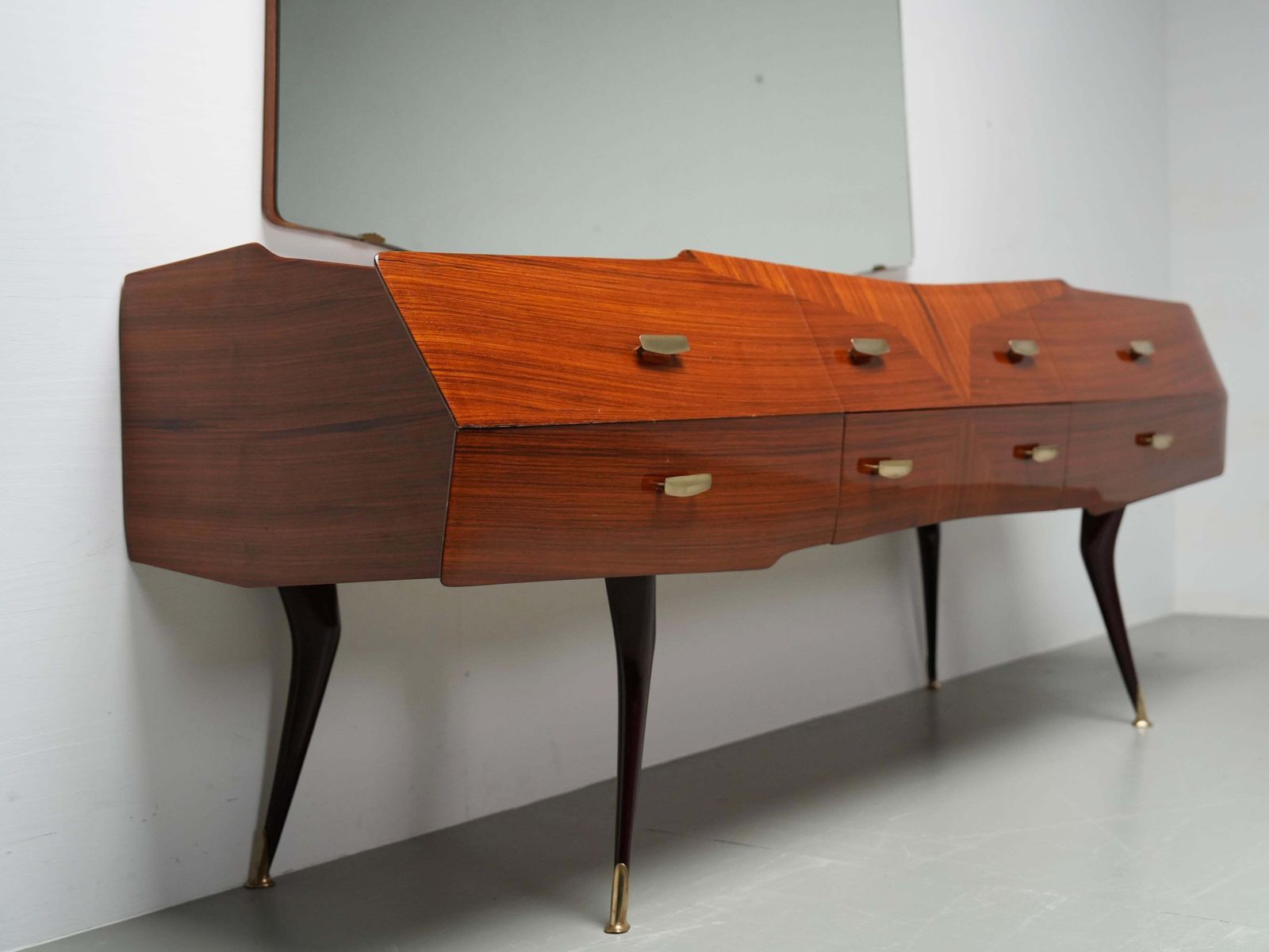 4073.0 Italian Credenza With Mirror In Wood, Glass And Brass, Italy, 1960's photo