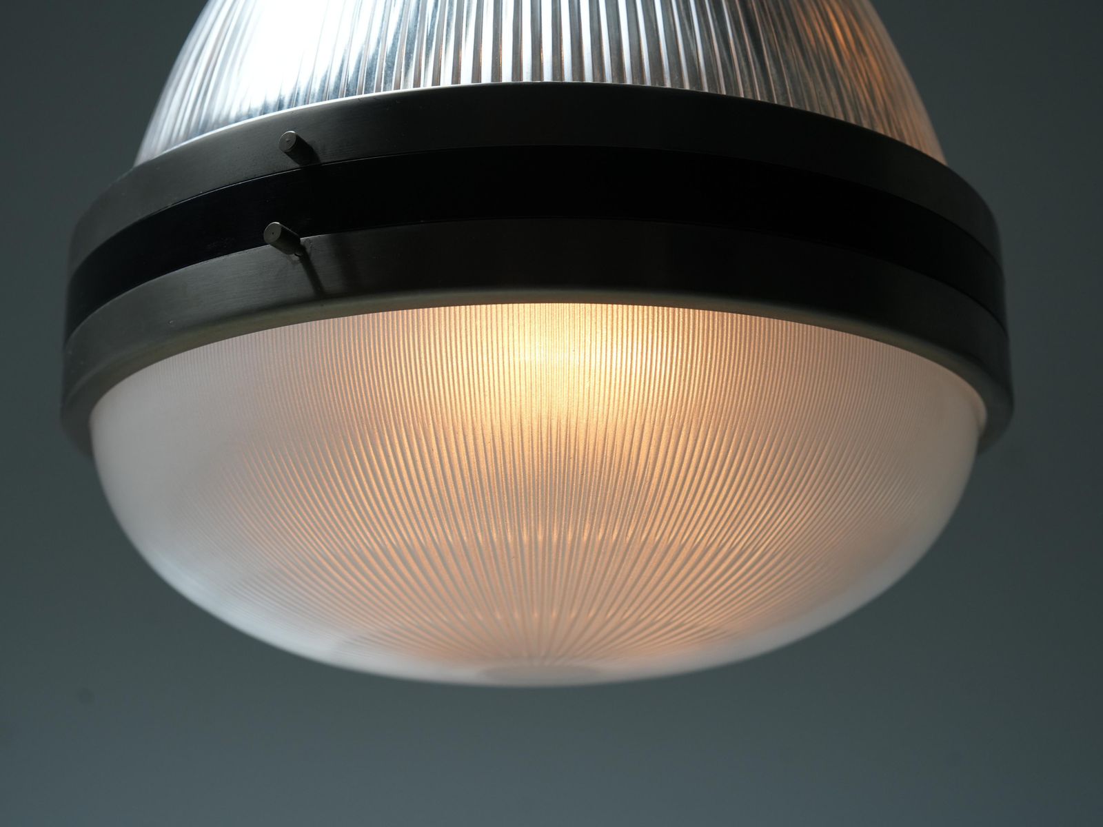Pendant In Black Painted Metal And Glass, Italy, 1960's photo 1050.0