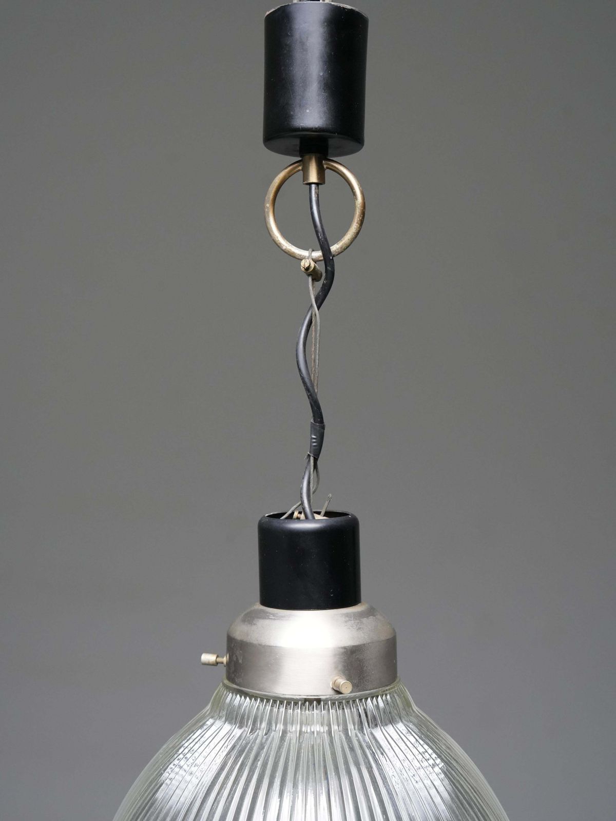 Pendant In Black Painted Metal And Glass, Italy, 1960's photo vintage