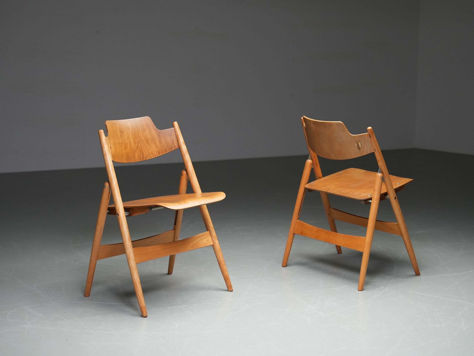 Set Of 2 Egon Eiermann Folding Chairs In Beech And Metal, Germany, 1950's photo Furniture