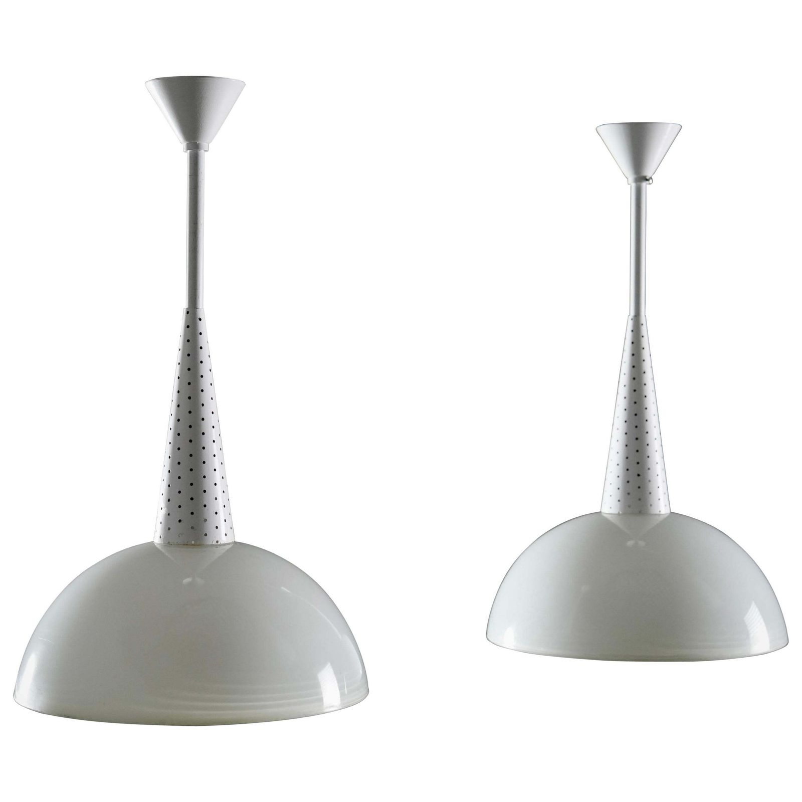 Set Of 2 Mathieu Matégot For Holophane Ceiling Lamps In Metal And Glass, 1960's