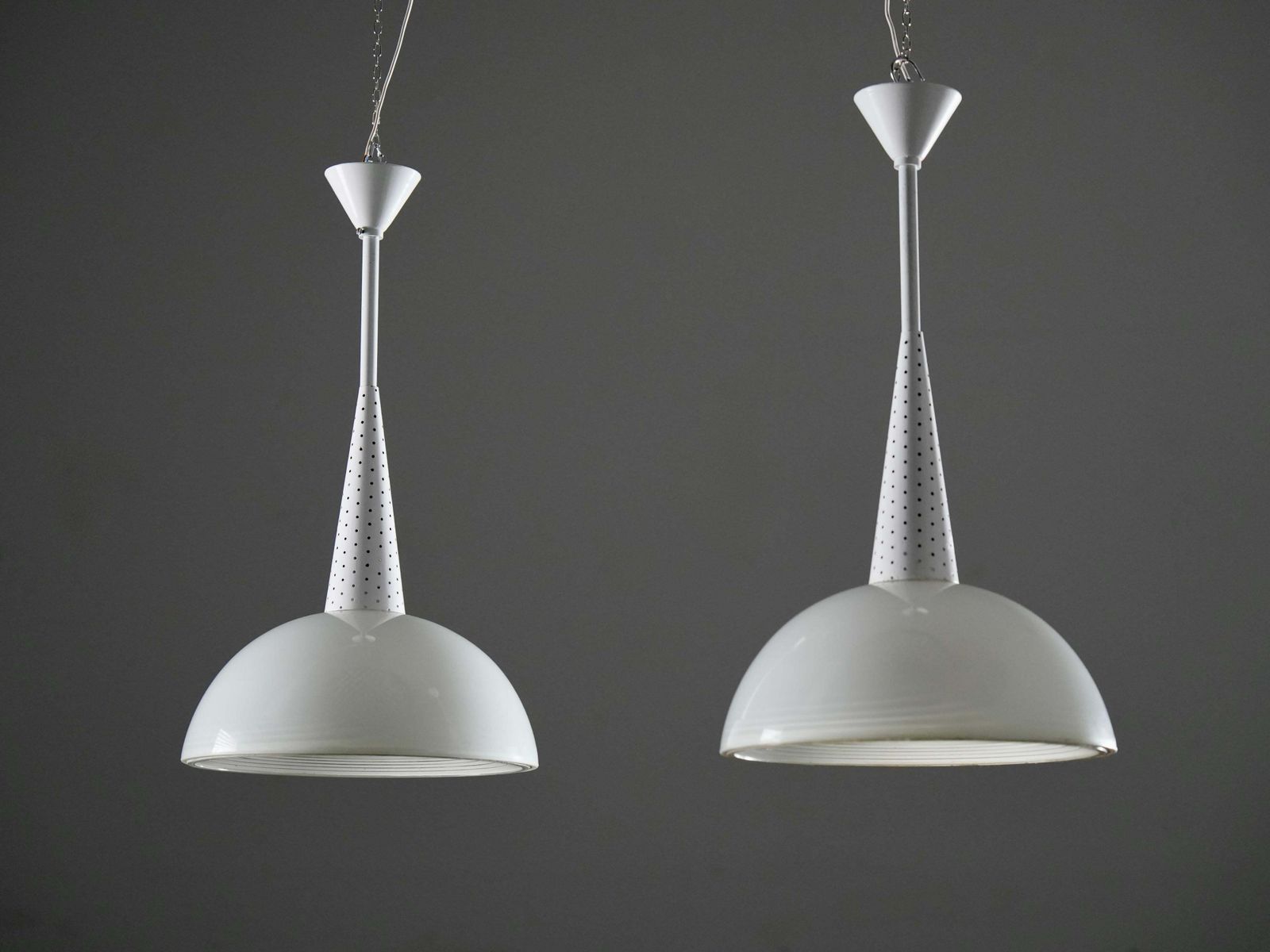 Set Of 2 Mathieu Matégot For Holophane Ceiling Lamps In Metal And Glass, 1960's photo furniture
