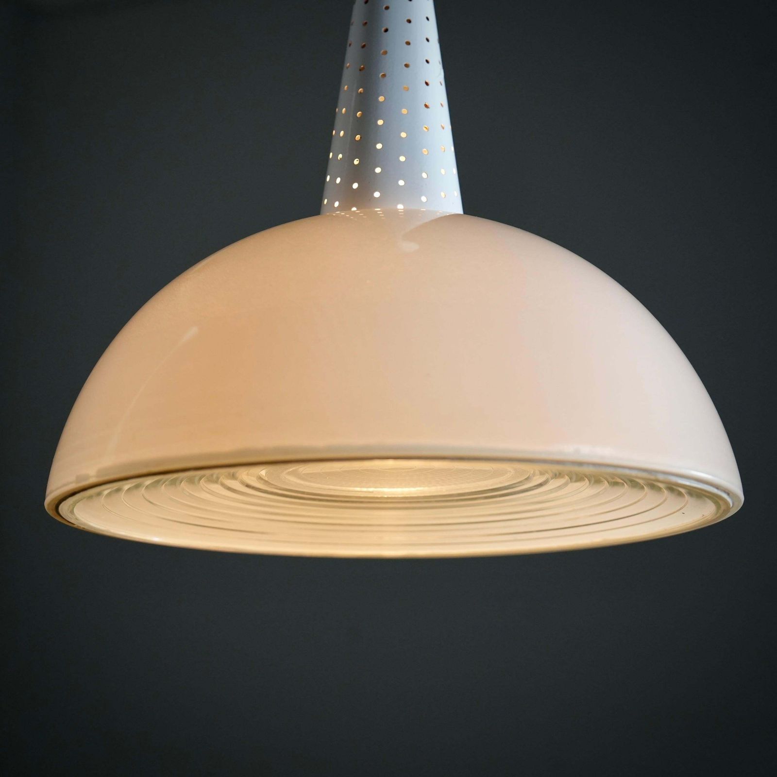 Set Of 2 Mathieu Matégot For Holophane Ceiling Lamps In Metal And Glass, 1960's photo vinterior