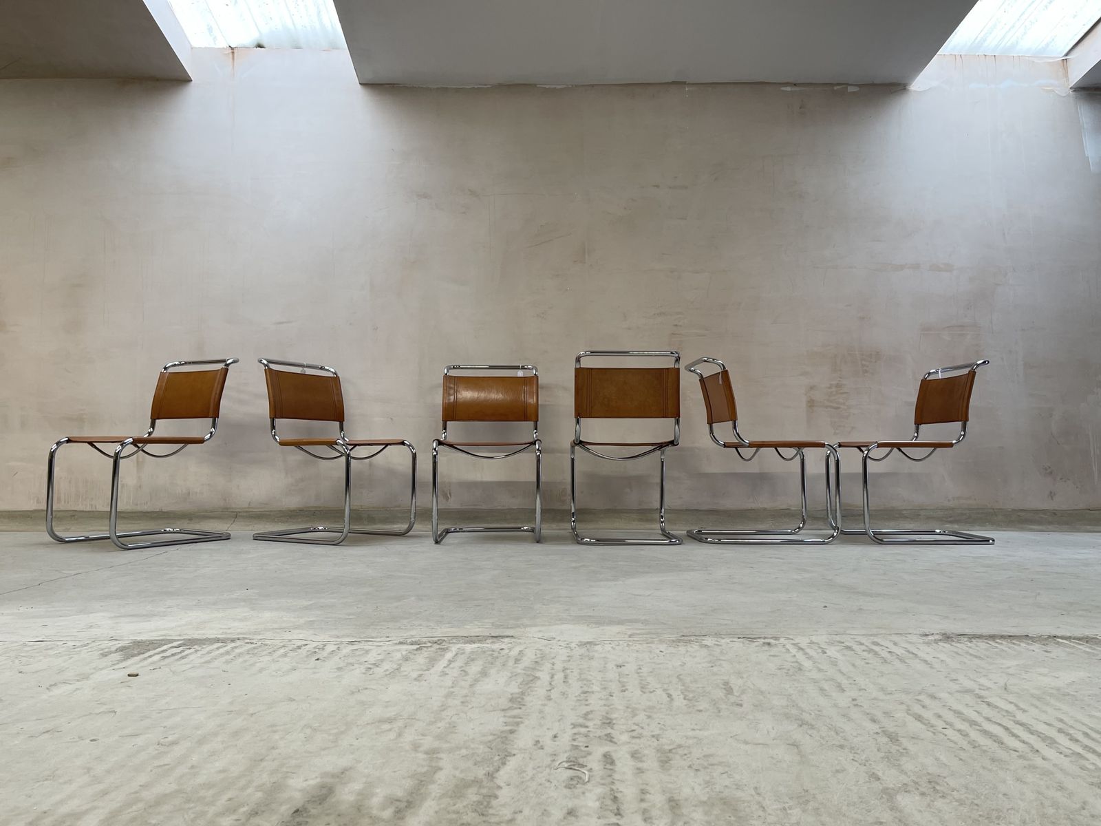 photo buy 6 Dining Chairs Mart Stam Marcel Breuer S33 Set Of Six Fasem Chrome Tan Brown Cognac Leather Cantilever Bauhaus 6 Mid Century Dining Chairs