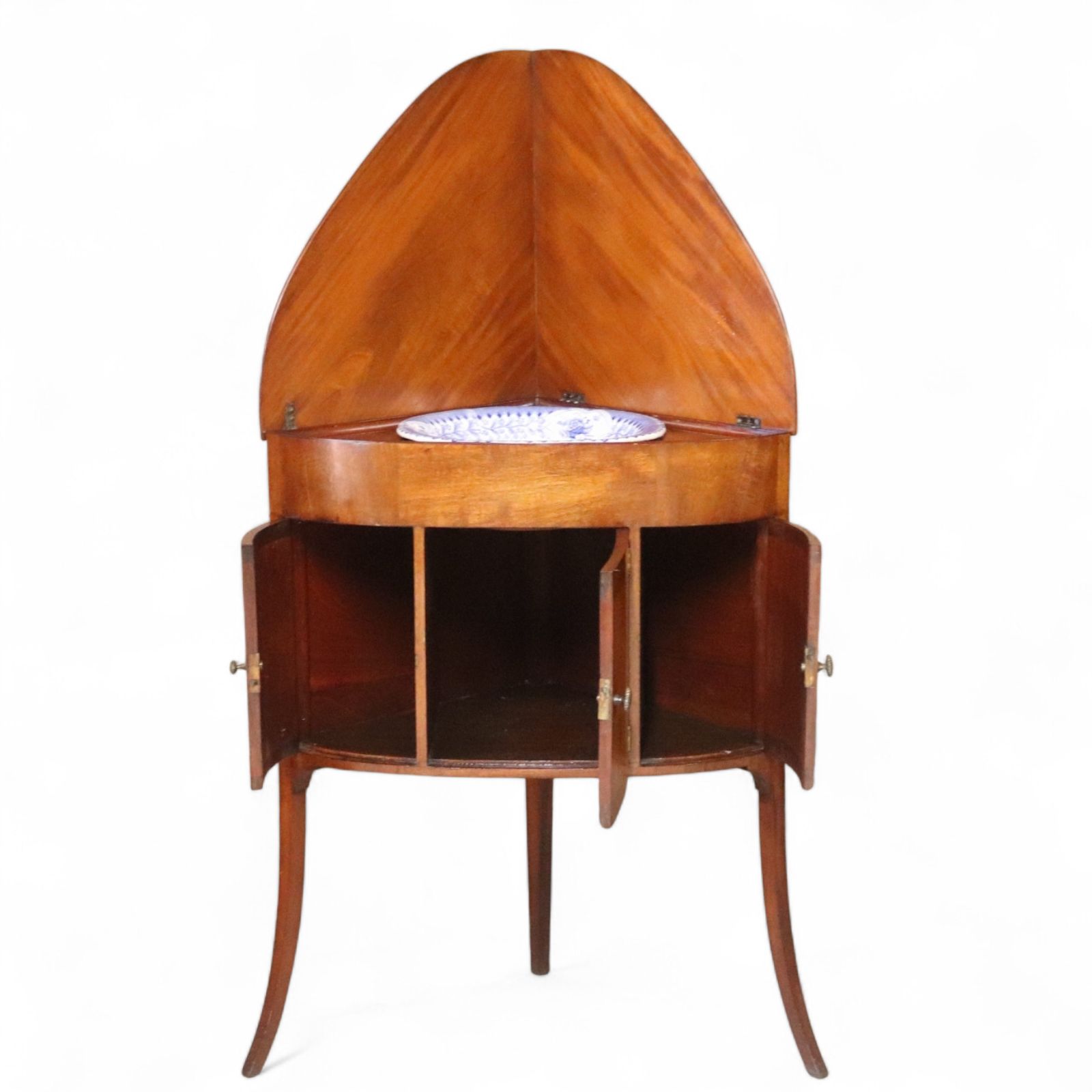 Antique Mahogany Georgian Corner Washstand With Blue & White Ceramic Basin photo furniture