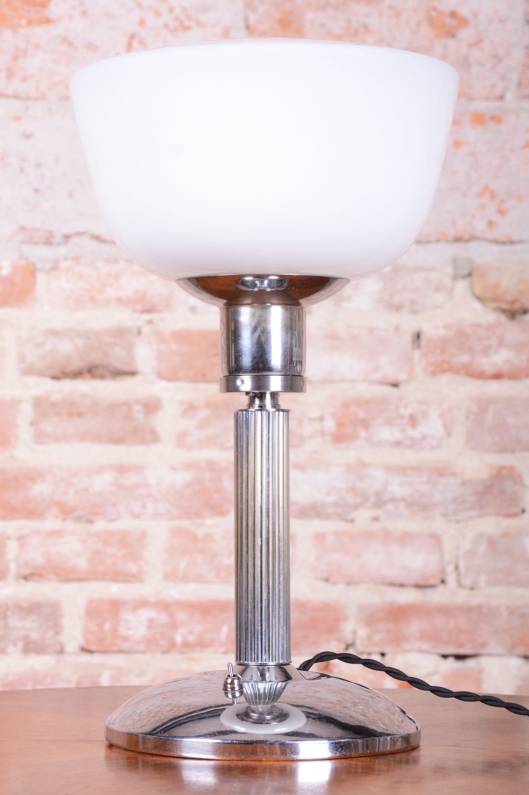 Restored Bauhaus Table Lamp, Chrome, Steel, Opaline Glass, Czech, 1930s photo Lighting